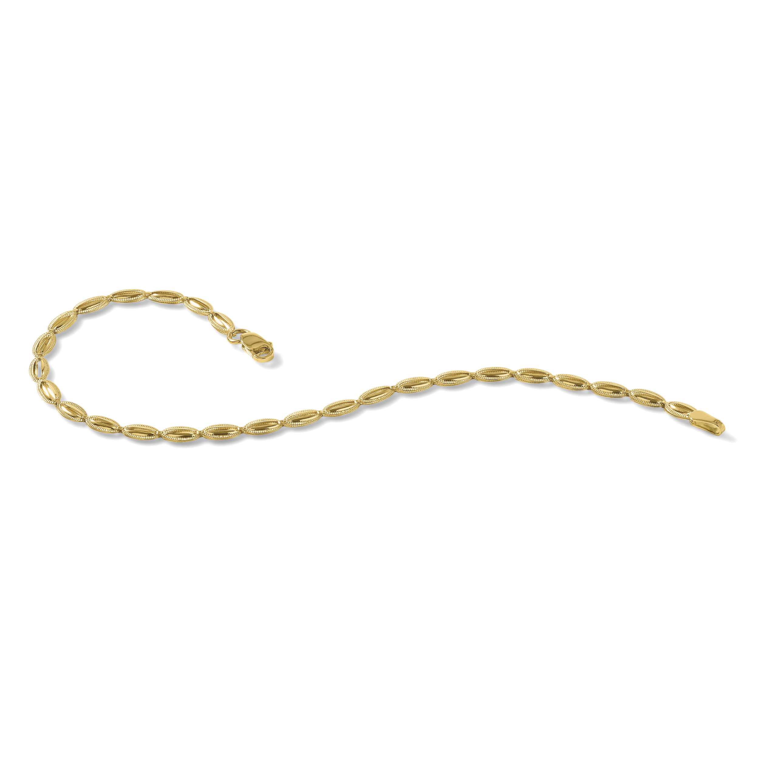 14K Polished and Textured Fancy Oval Link Bracelet