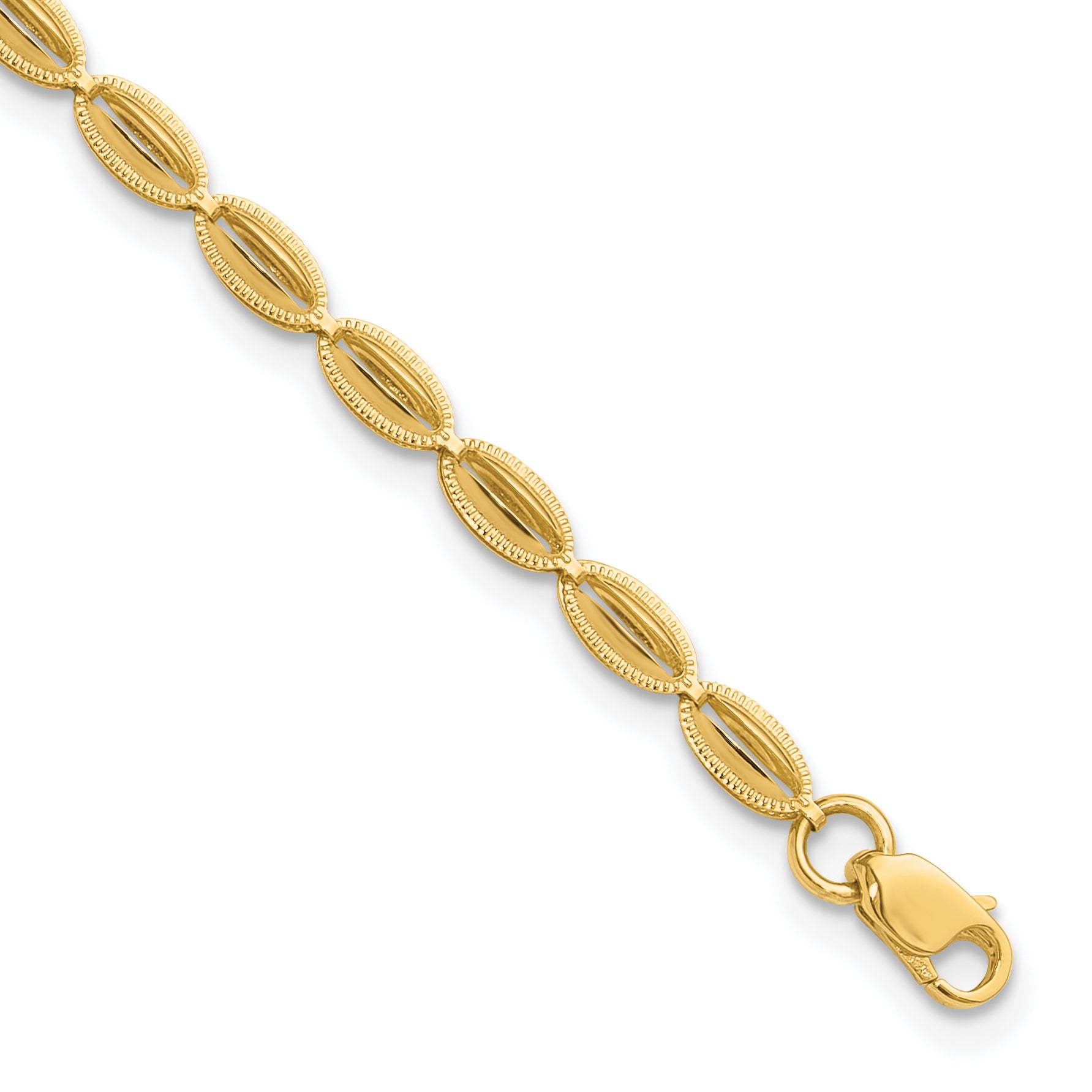14K Polished and Textured Fancy Oval Link Bracelet Main image