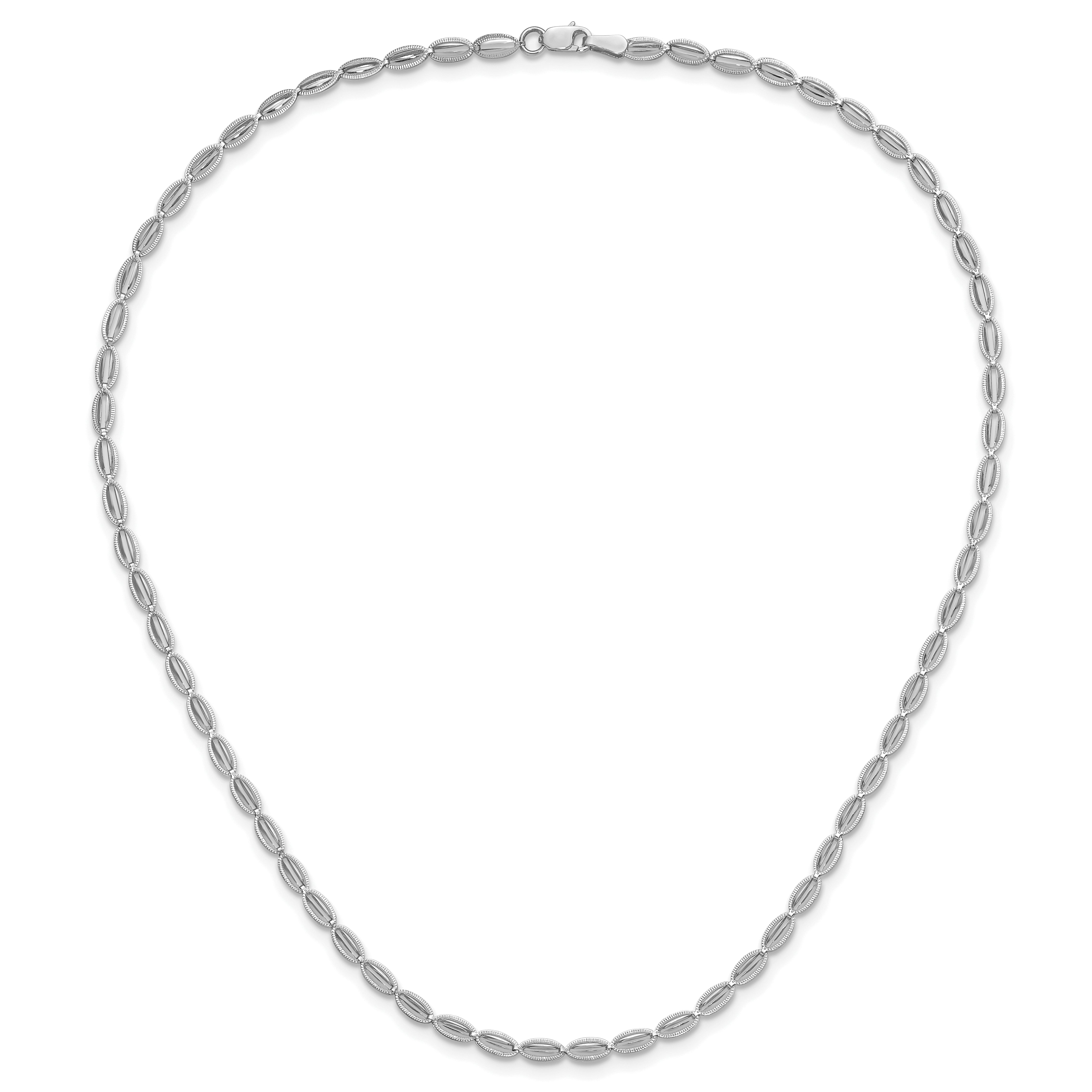 14K White Gold Polished/Textured Fancy Oval Link Necklace