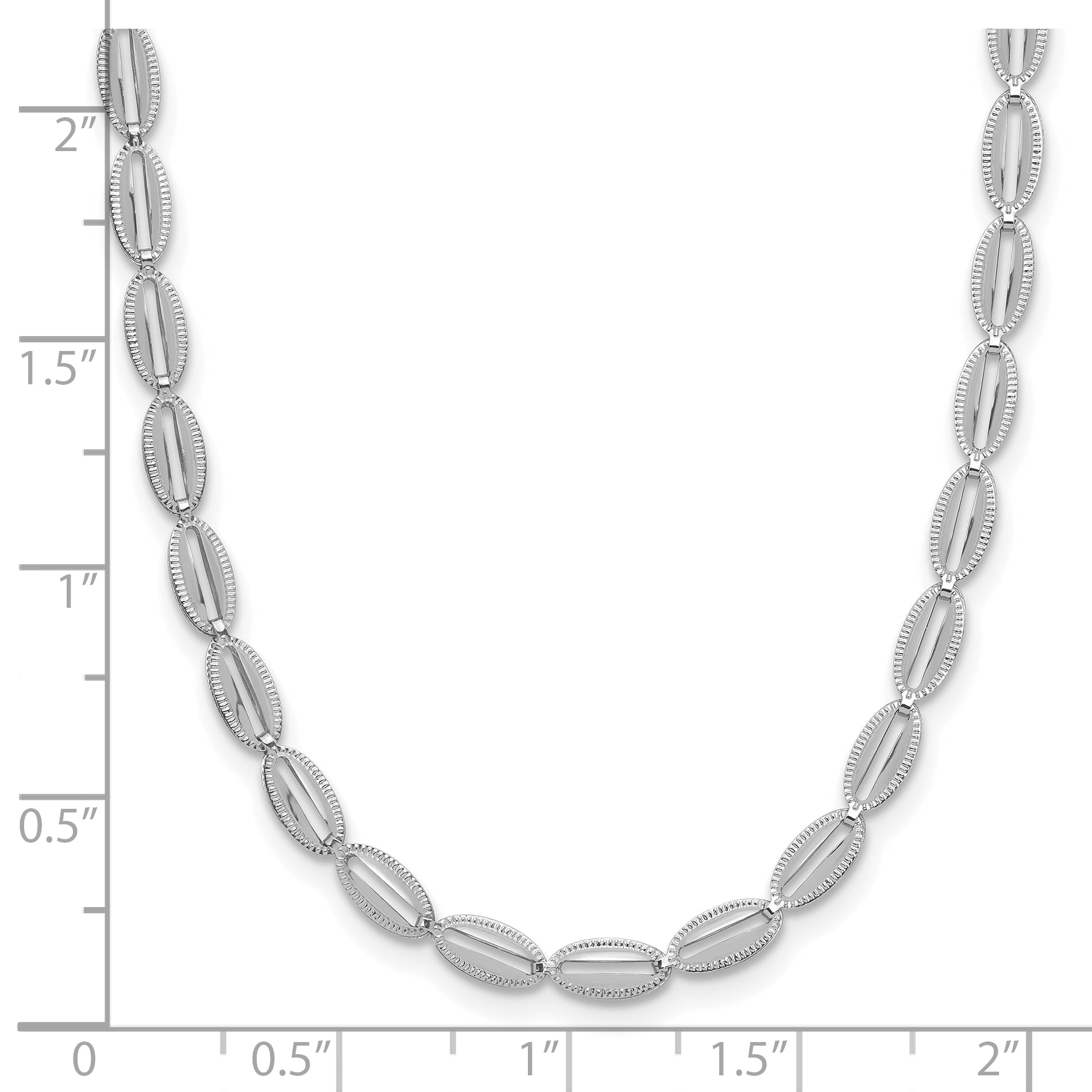 14K White Gold Polished/Textured Fancy Oval Link Necklace
