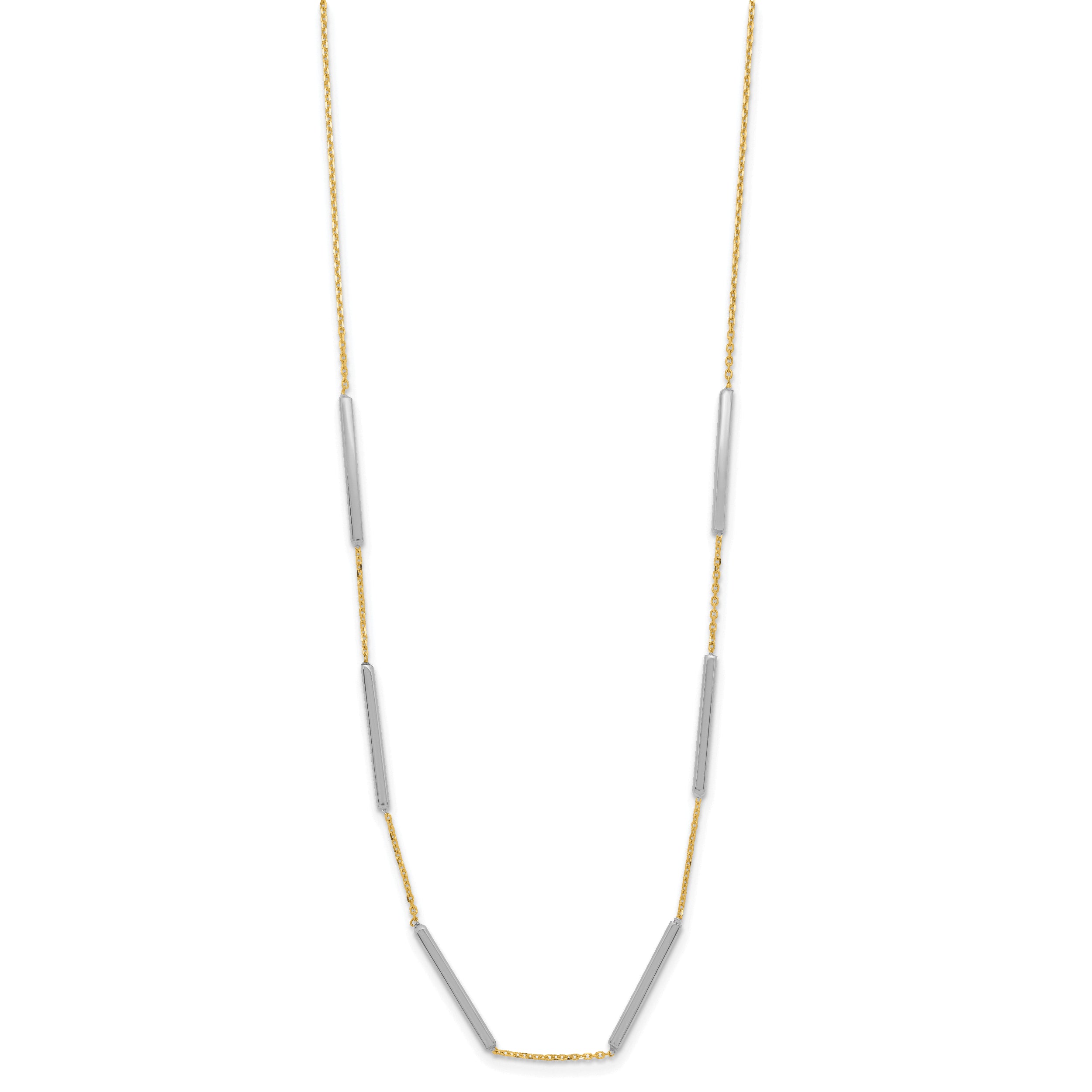 14K Two-tone Polished 6 Bar Stations w/1.5in ext. Necklace