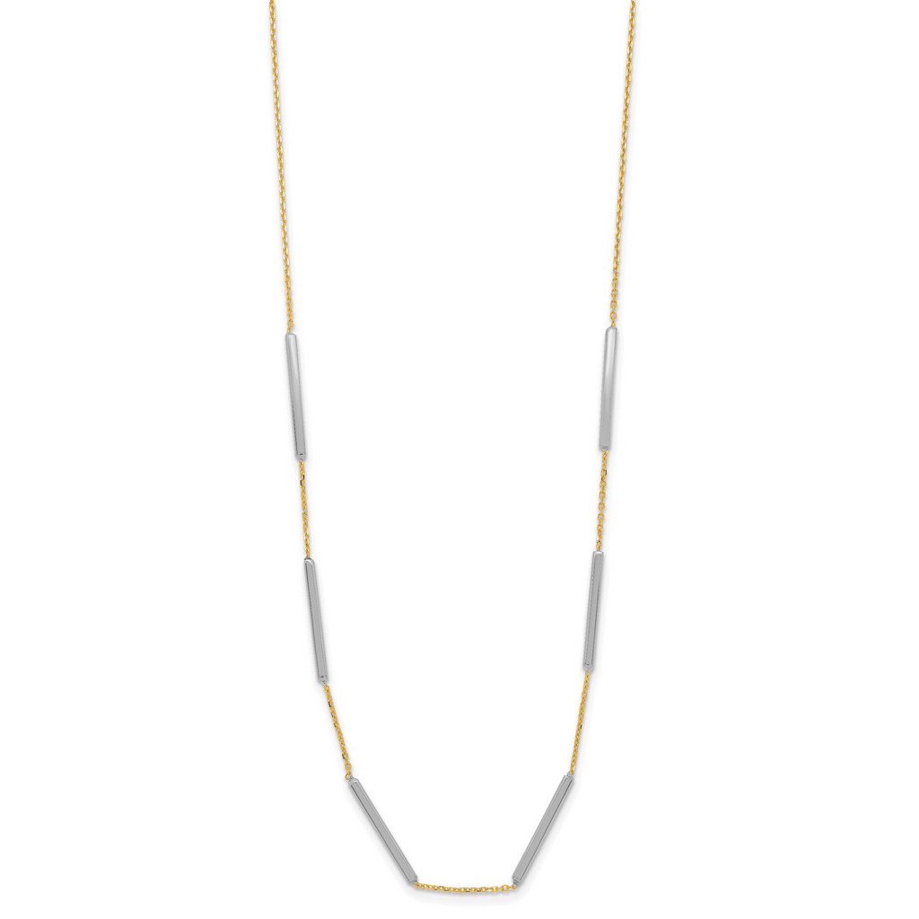 14K Two-tone Polished 6 Bar Stations w/1.5in ext. Necklace