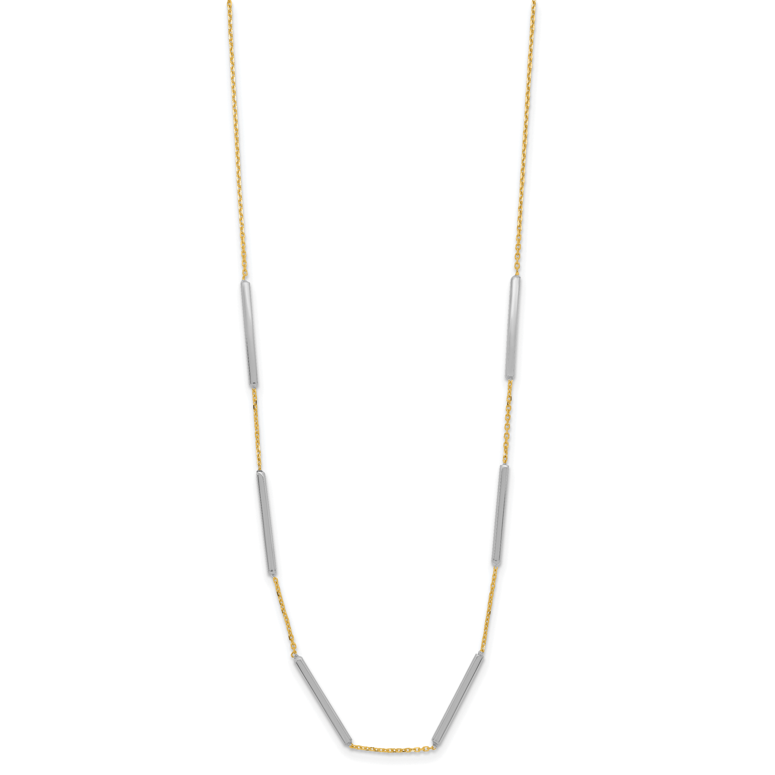 14K Two-tone Polished 6 Bar Stations w/1.5in ext. Necklace