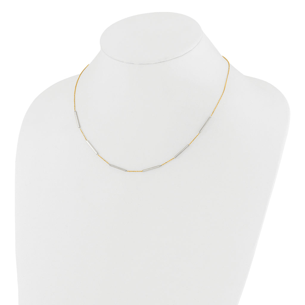 14K Two-tone Polished 6 Bar Stations w/1.5in ext. Necklace
