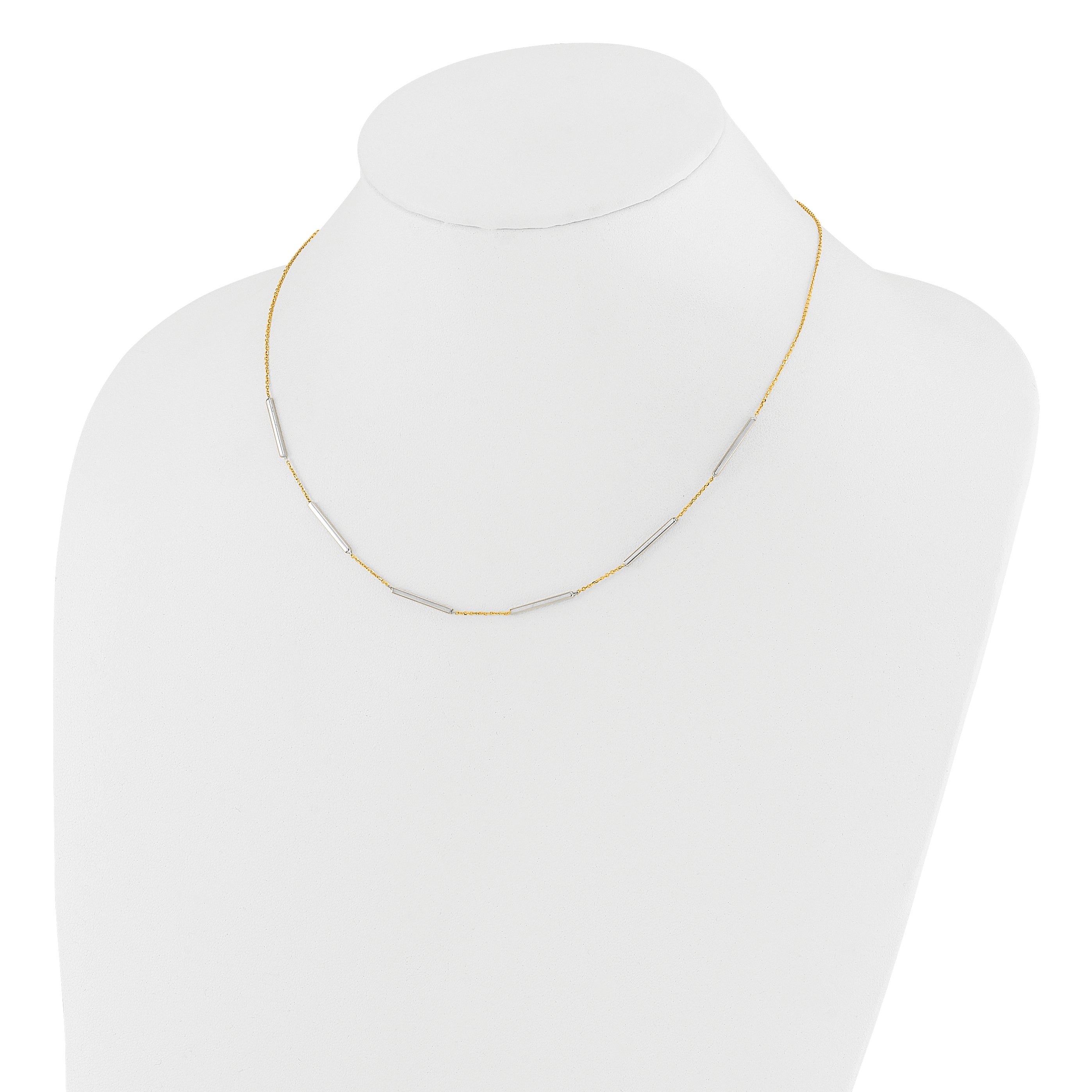 14K Two-tone Polished 6 Bar Stations w/1.5in ext. Necklace