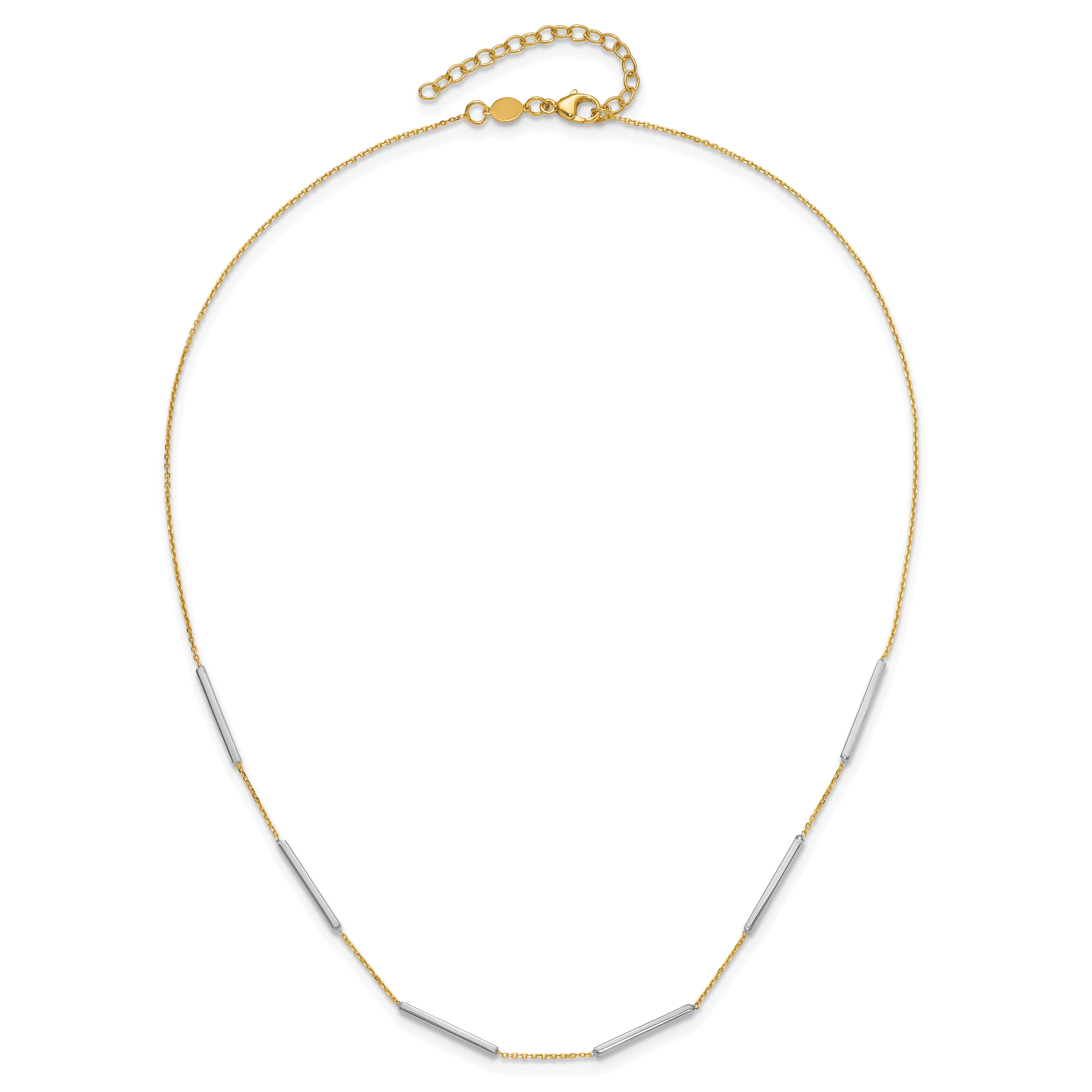 14K Two-tone Polished 6 Bar Stations w/1.5in ext. Necklace