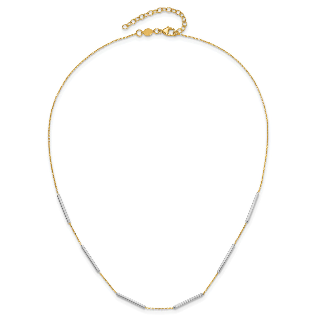 14K Two-tone Polished 6 Bar Stations w/1.5in ext. Necklace