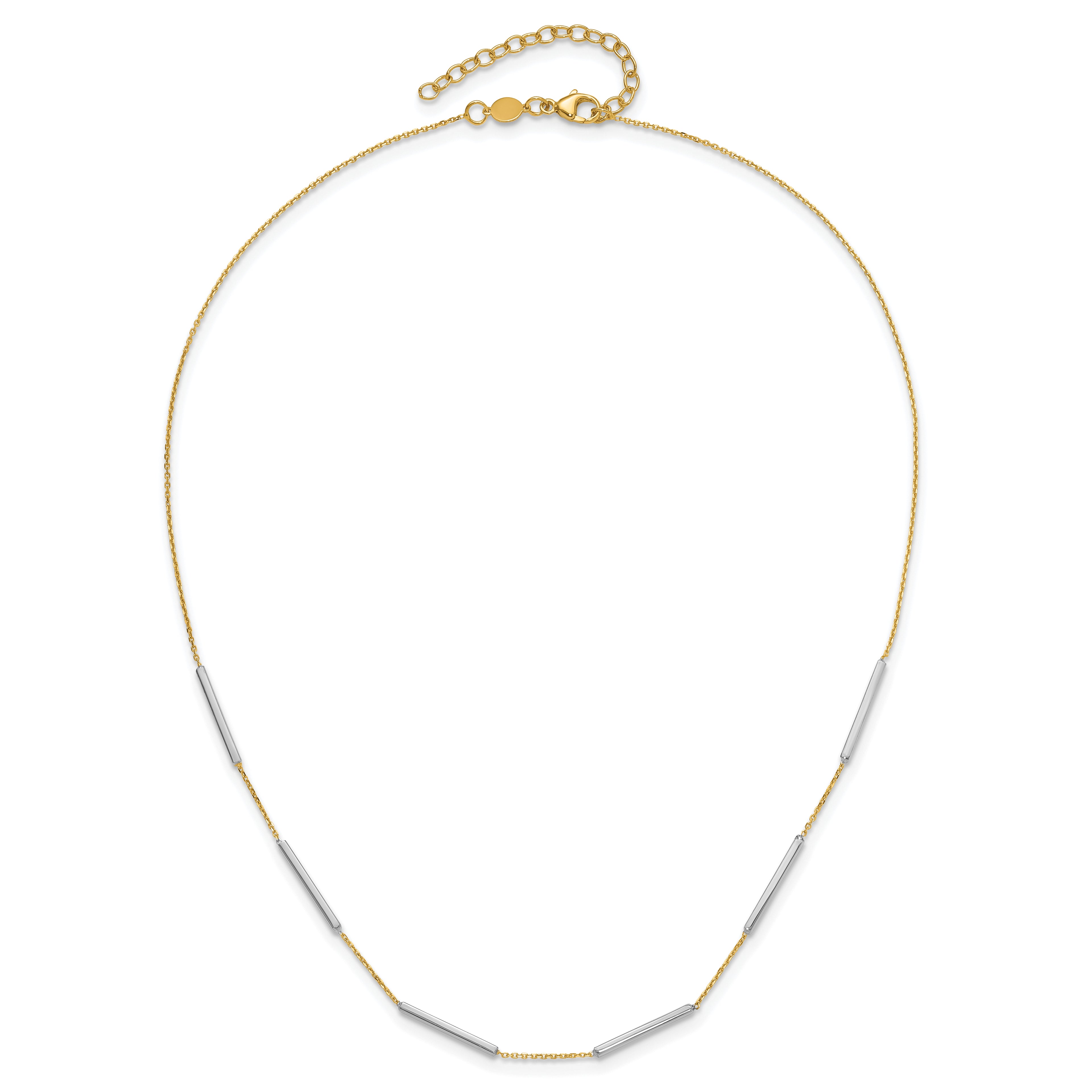 14K Two-tone Polished 6 Bar Stations w/1.5in ext. Necklace