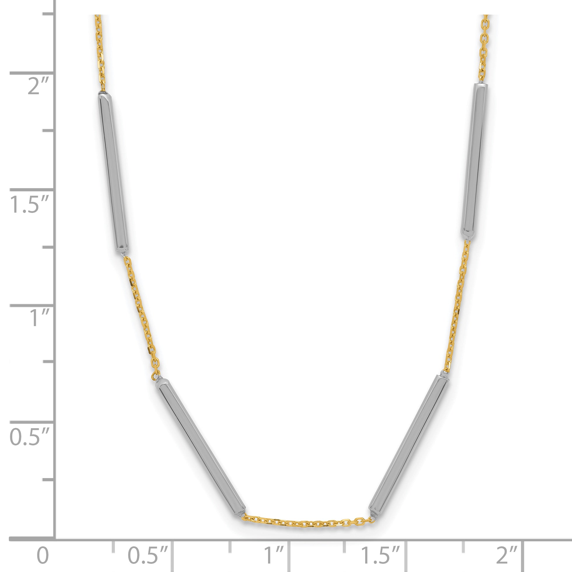 14K Two-tone Polished 6 Bar Stations w/1.5in ext. Necklace