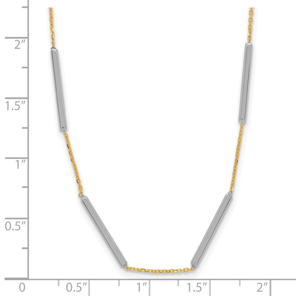 14K Two-tone Polished 6 Bar Stations w/1.5in ext. Necklace