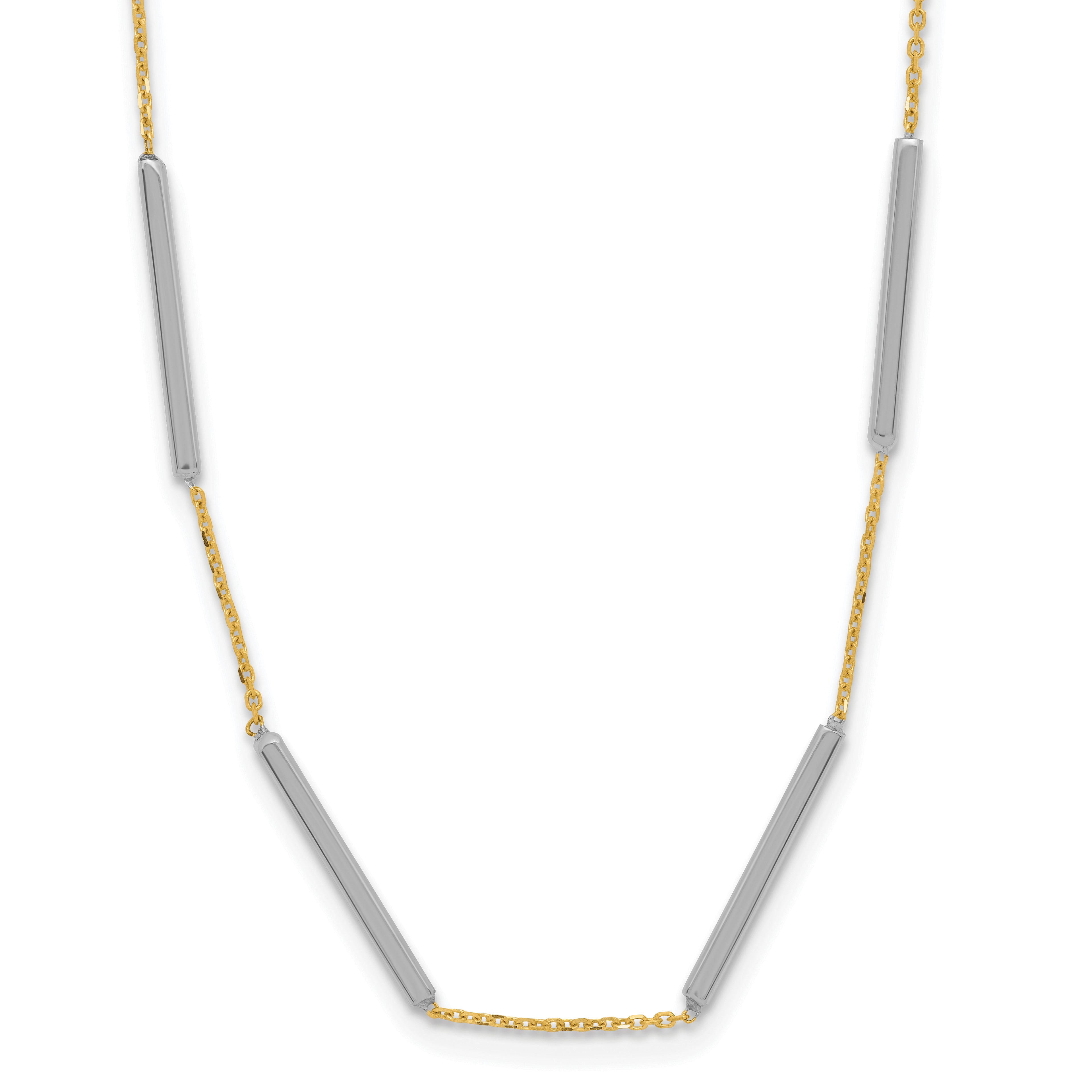14K Two-tone Polished 6 Bar Stations w/1.5in ext. Necklace