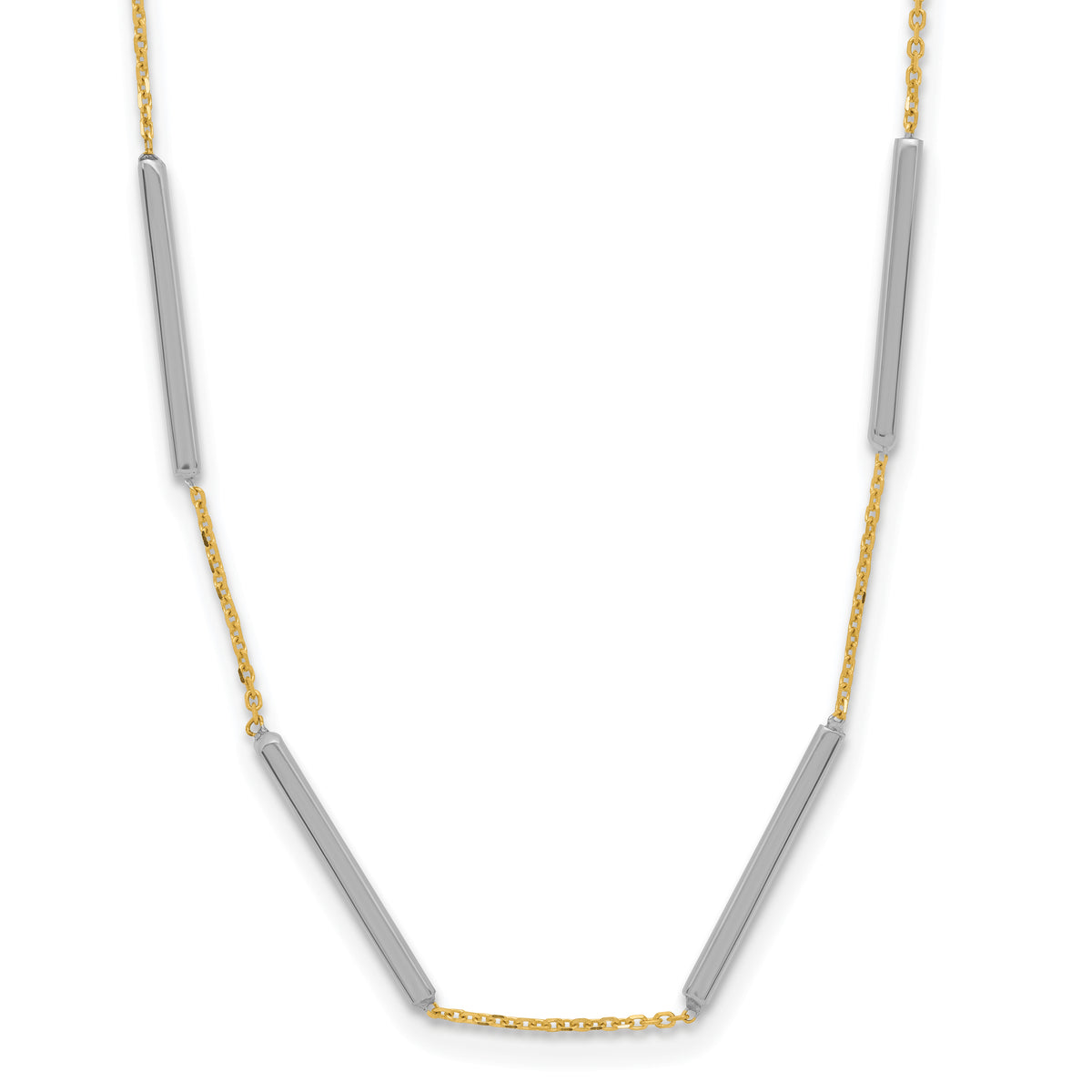 14K Two-tone Polished 6 Bar Stations w/1.5in ext. Necklace