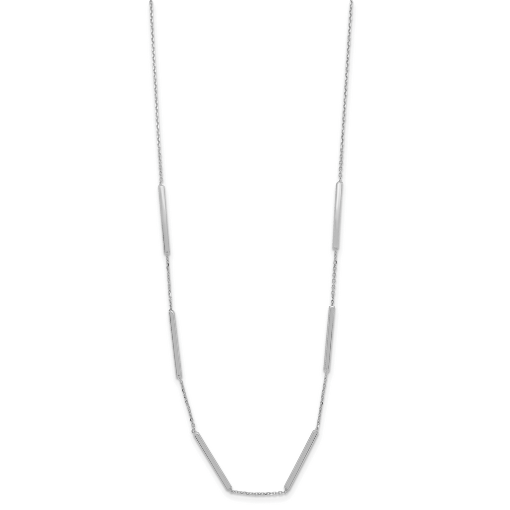 14K White Gold Polished 6 Bar Stations w/1.5in ext. Necklace
