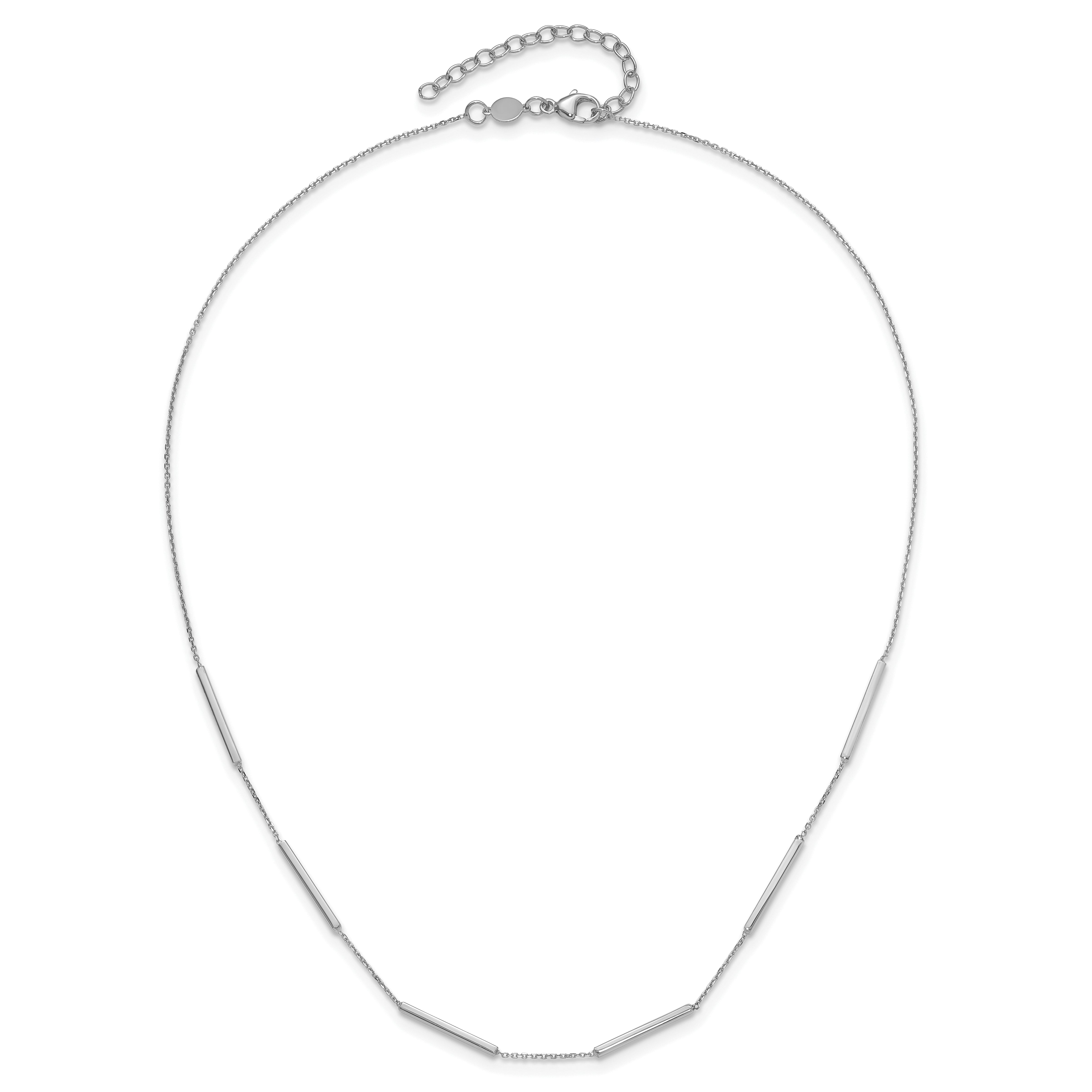 14K White Gold Polished 6 Bar Stations w/1.5in ext. Necklace