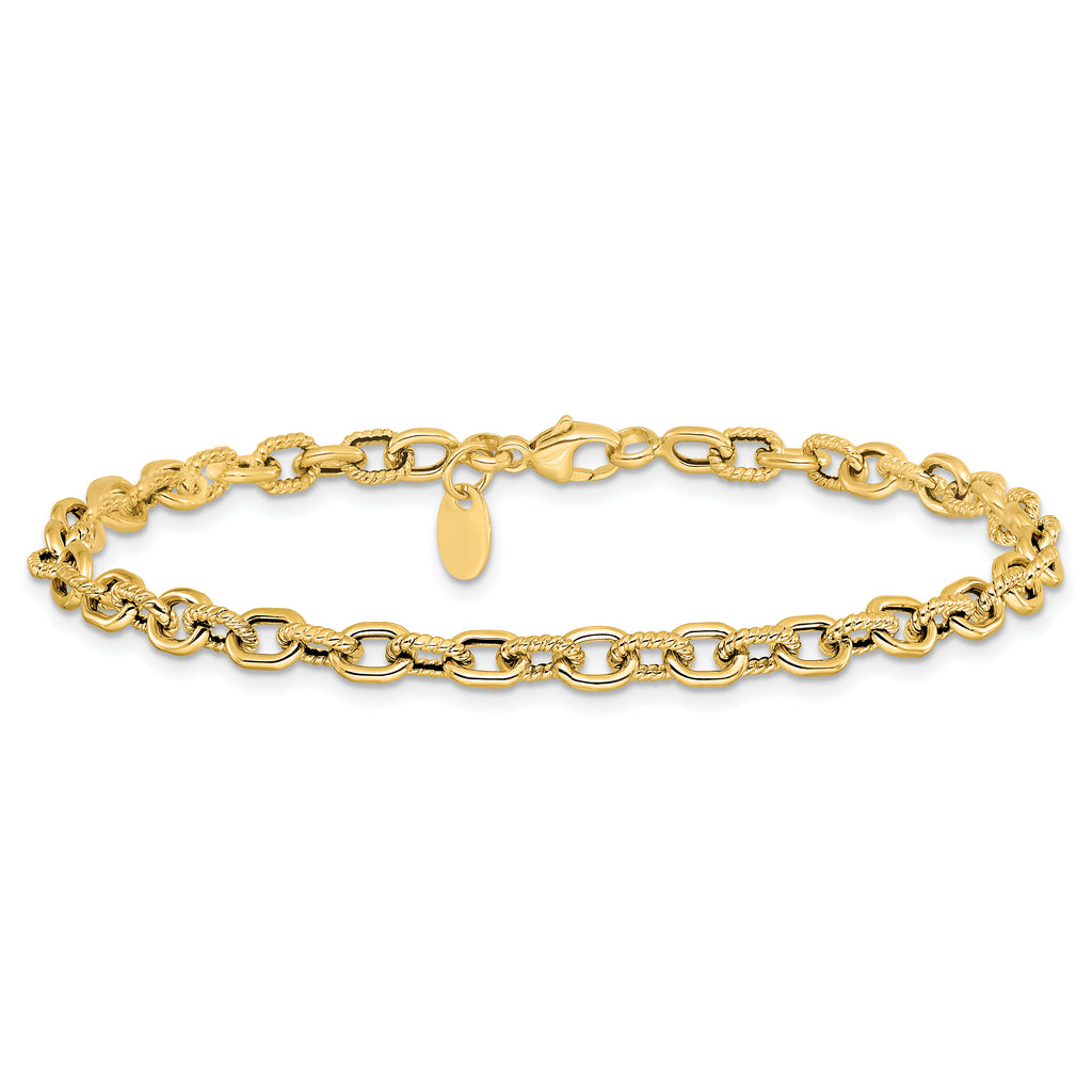 14K Polished and Textured Link Bracelet