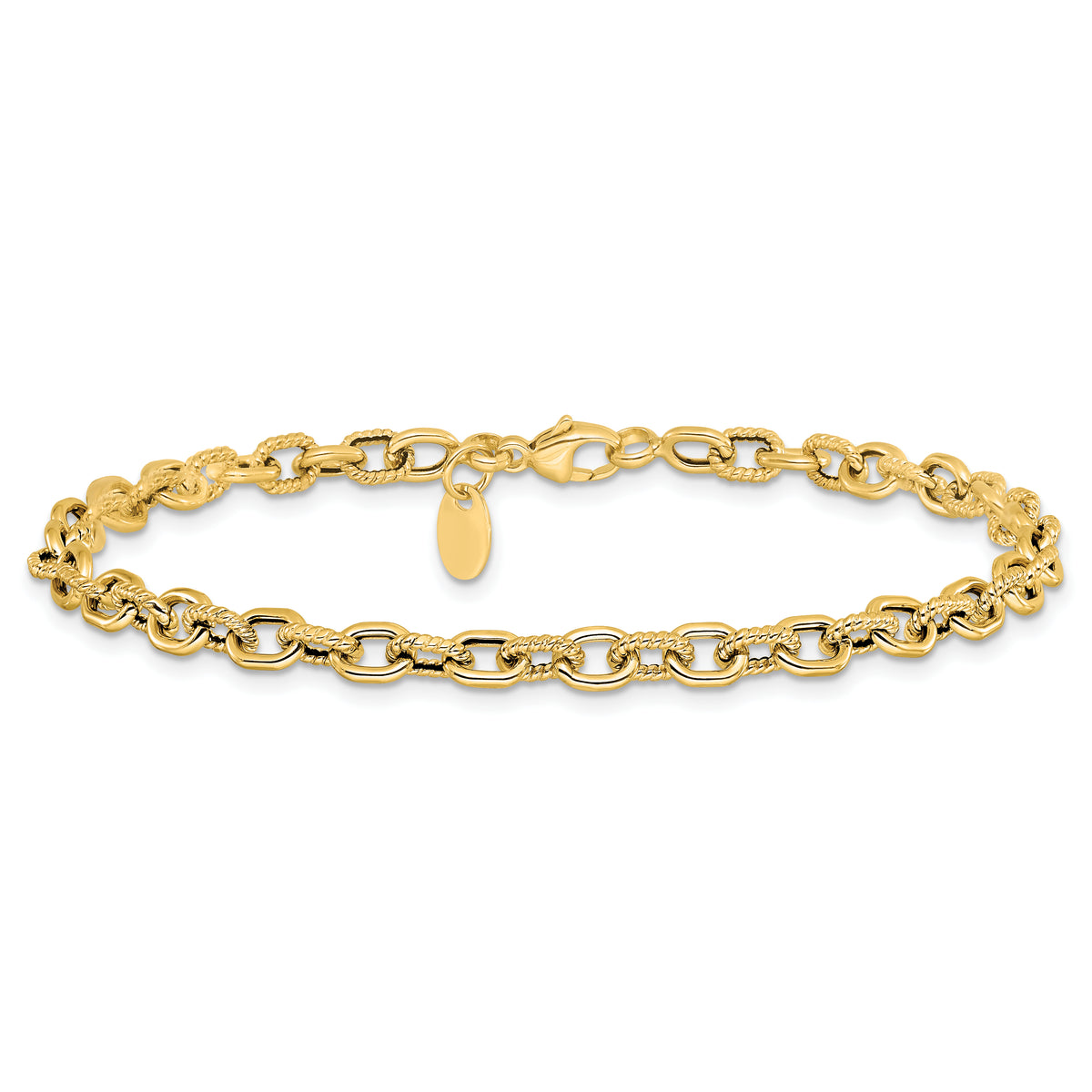 14K Polished and Textured Link Bracelet