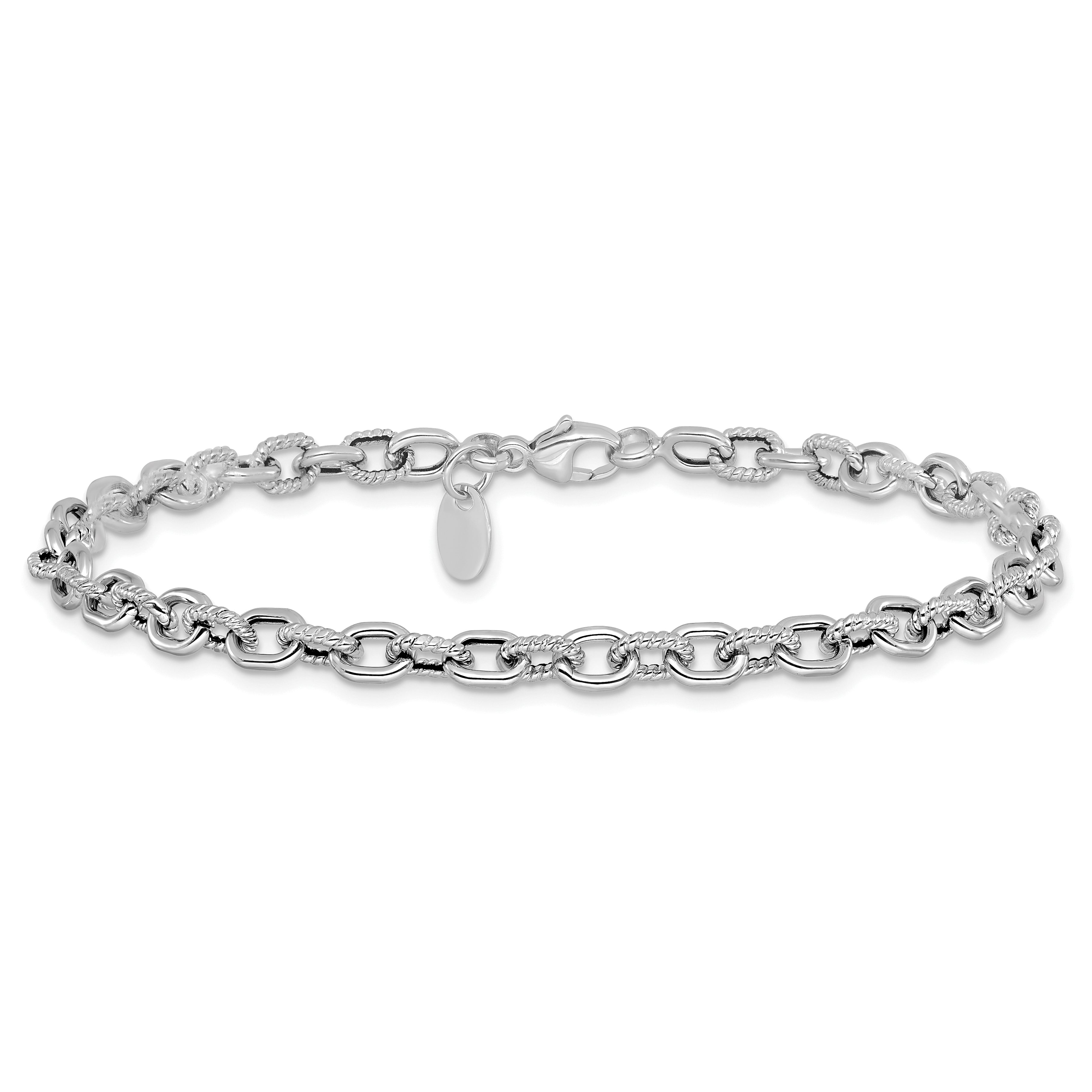 14K White Gold Polished and Textured Link Bracelet