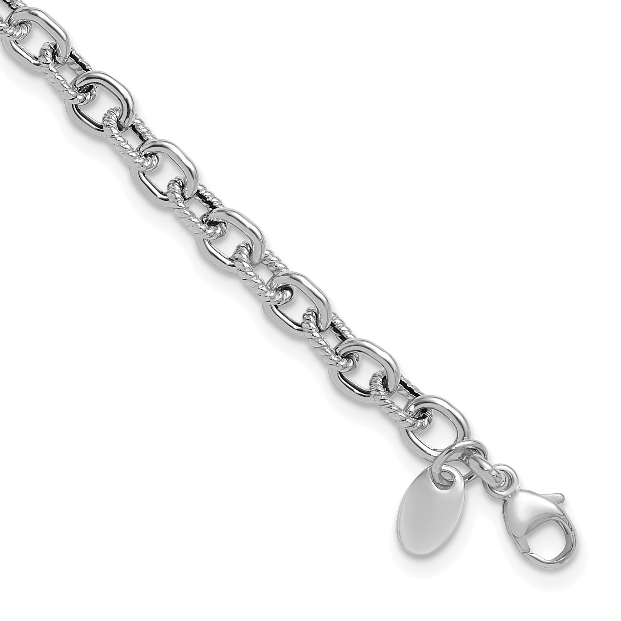 14K White Gold Polished and Textured Link Bracelet Main image