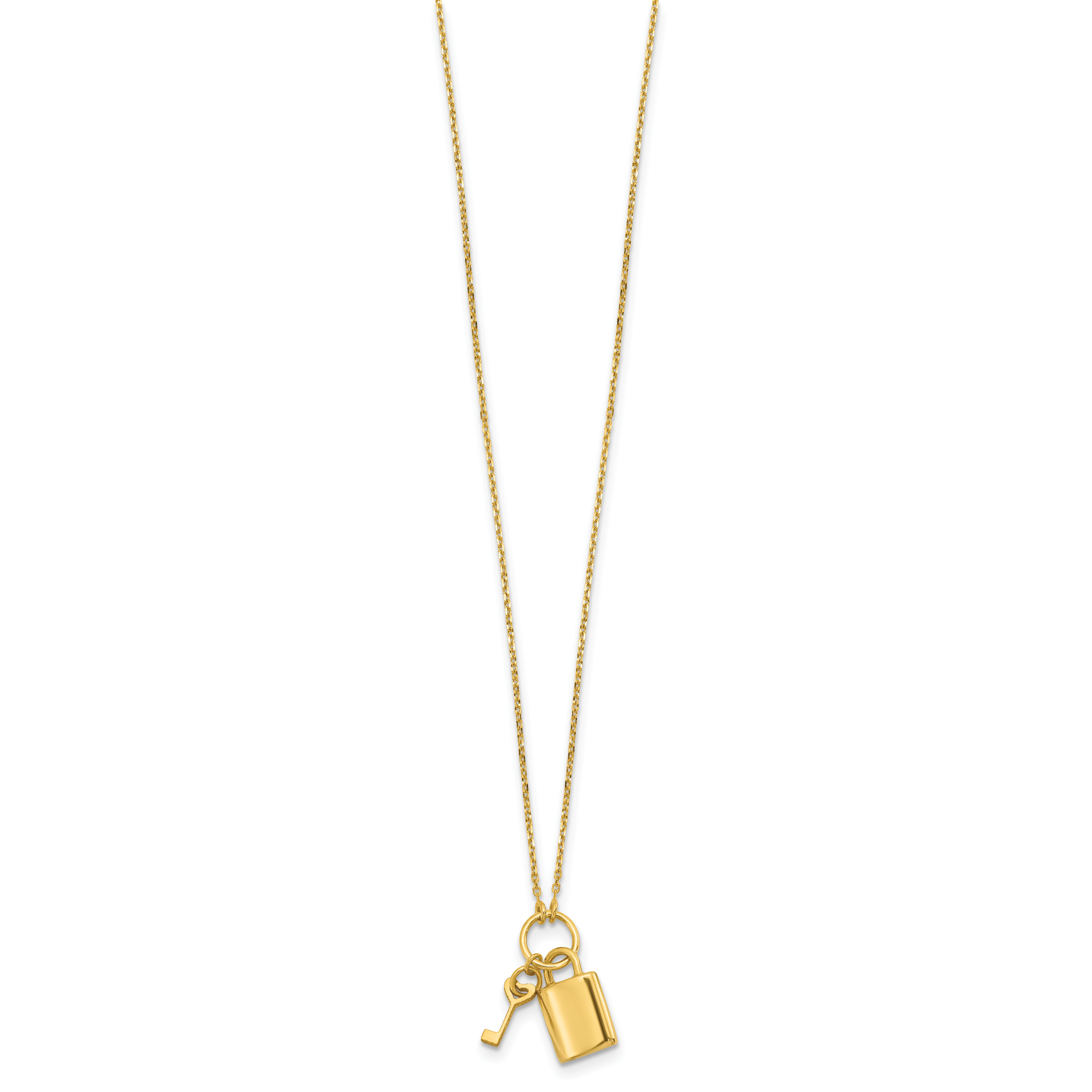 14K Polished Lock and Key 16in with 2in ext Necklace Secondary image