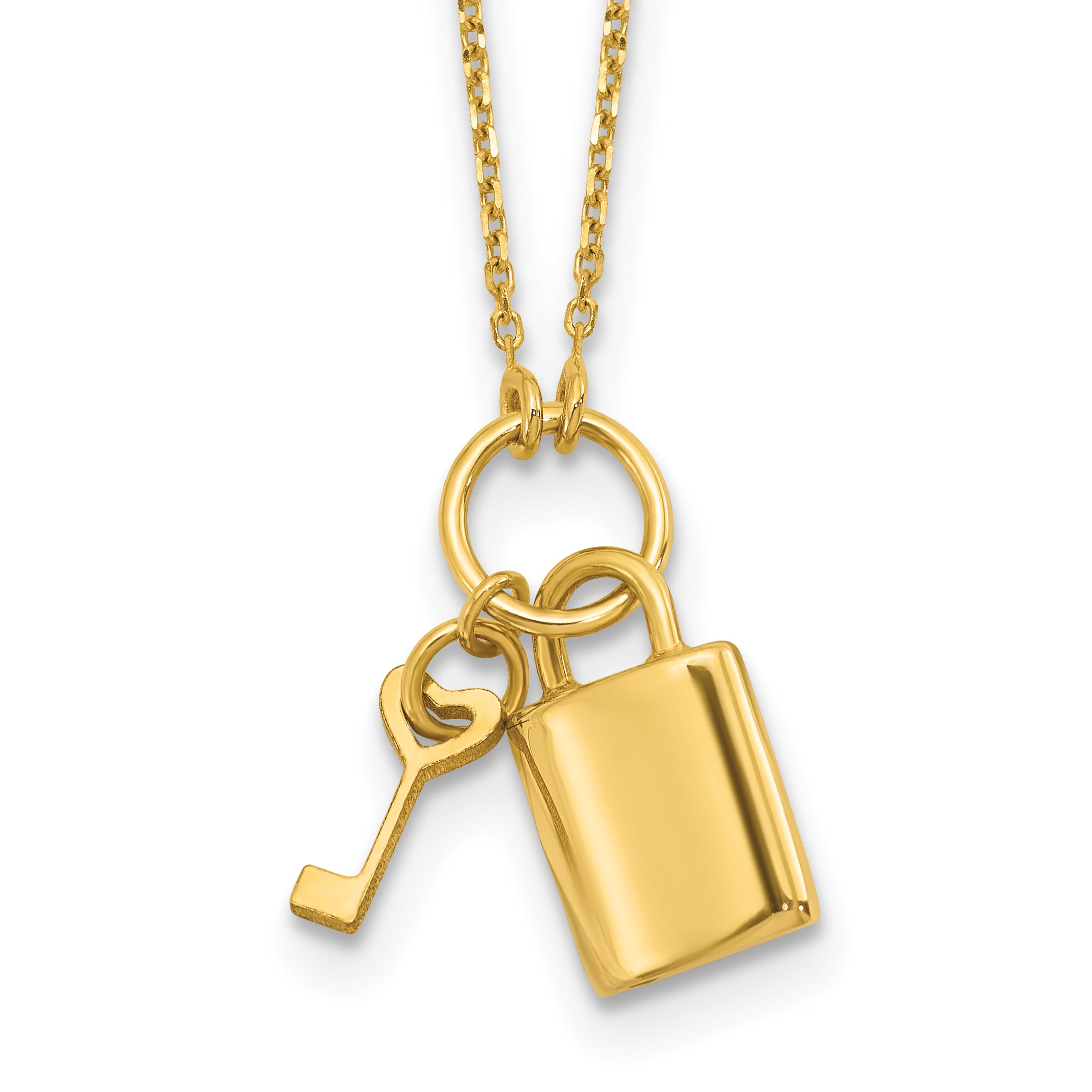 14K Polished Lock and Key 16in with 2in ext Necklace Main image