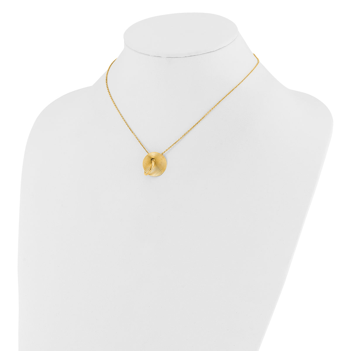 14K Polished and Textured Circle 16in with 2in ext Necklace
