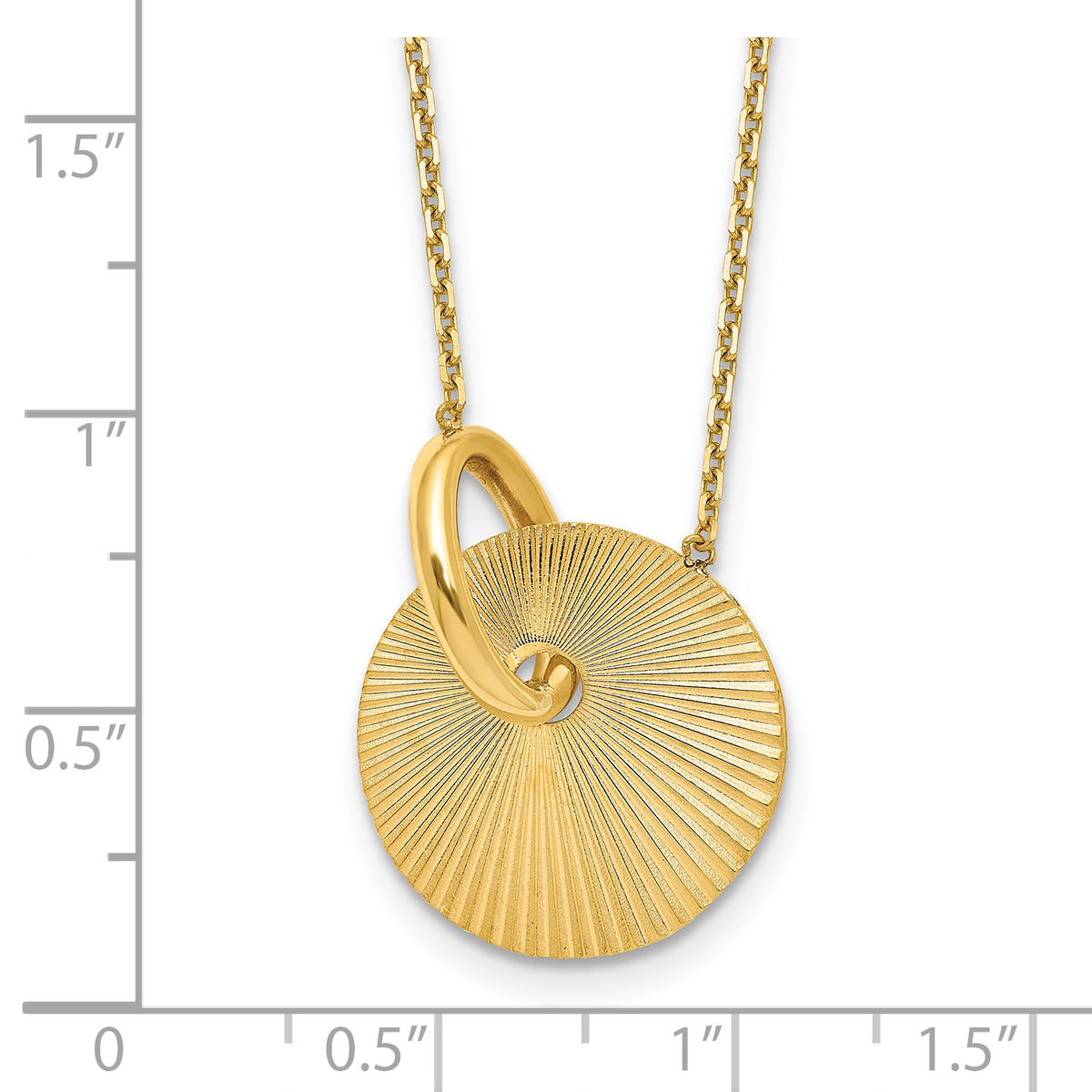 14K Polished and Textured Circle 16in with 2in ext Necklace