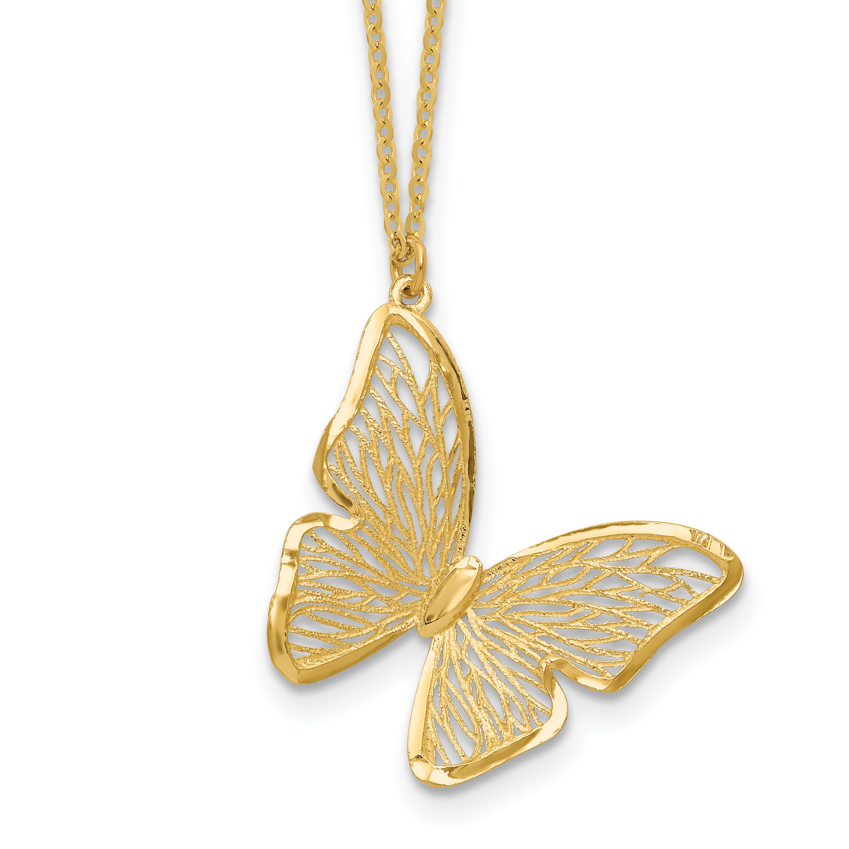 14k Textured and Polished Butterfly 18in Necklace Secondary image