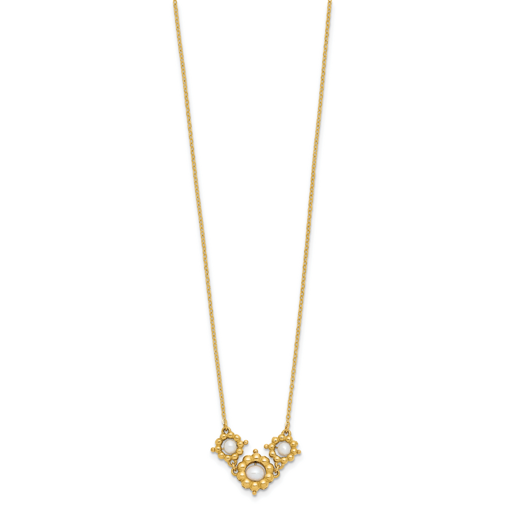 14k Polished FWC Pearl Flower 16in w/2in ext. Necklace