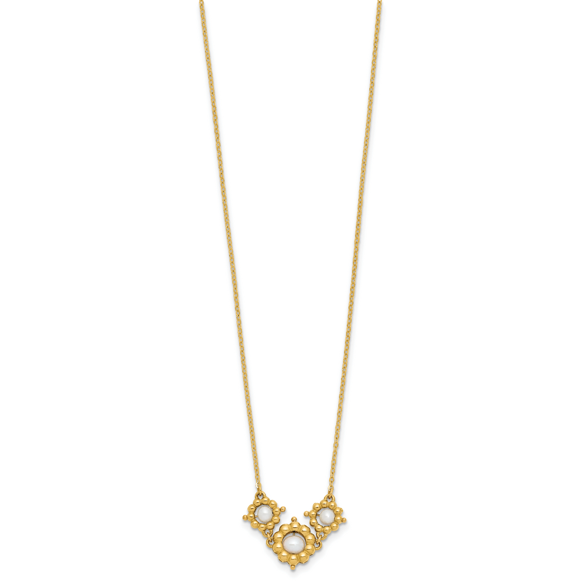 14k Polished FWC Pearl Flower 16in w/2in ext. Necklace