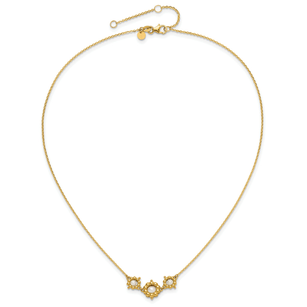 14k Polished FWC Pearl Flower 16in w/2in ext. Necklace