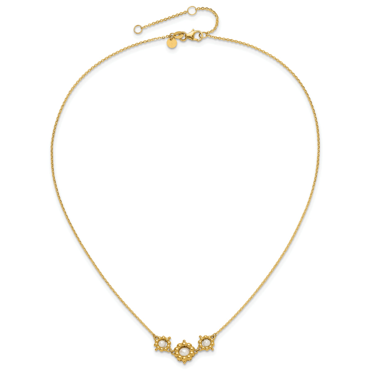 14k Polished FWC Pearl Flower 16in w/2in ext. Necklace