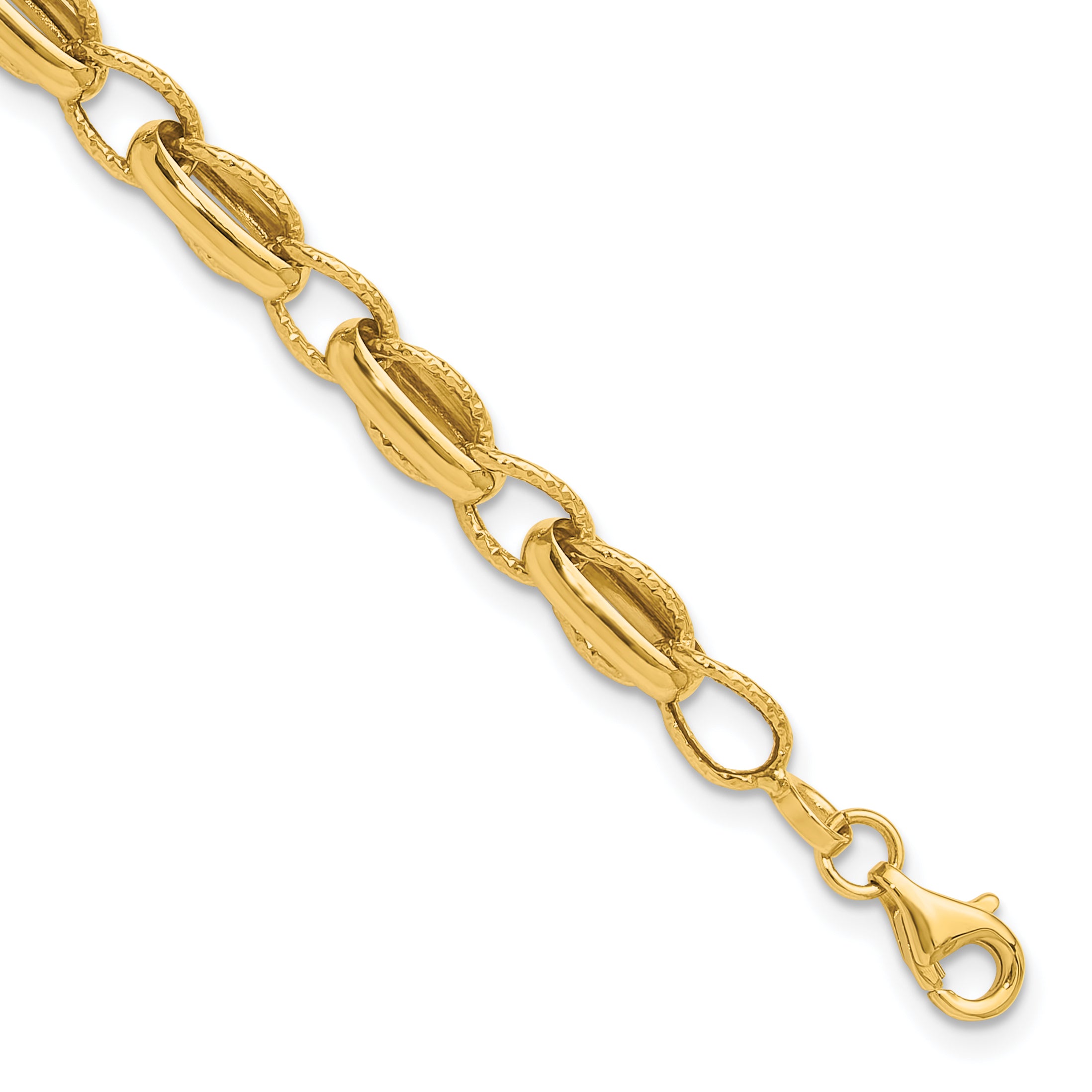 14K Polished and Textured Fancy Link w/.5in ext. Bracelet Main image