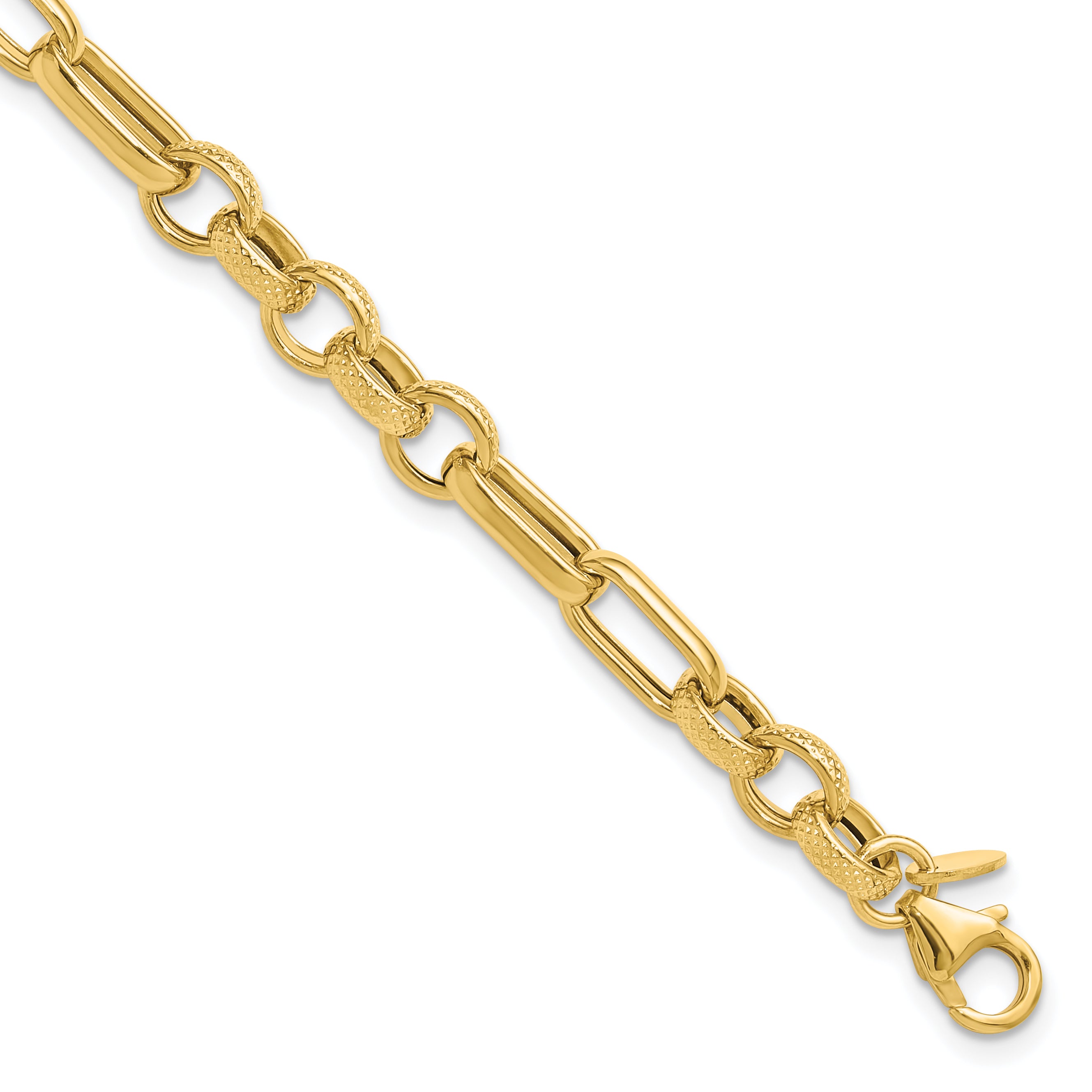 14K Polished and Textured Fancy Link Bracelet Main image