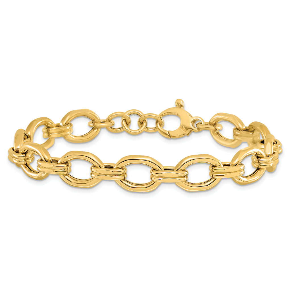 14K Polished Fancy Link w/1in ext. Bracelet