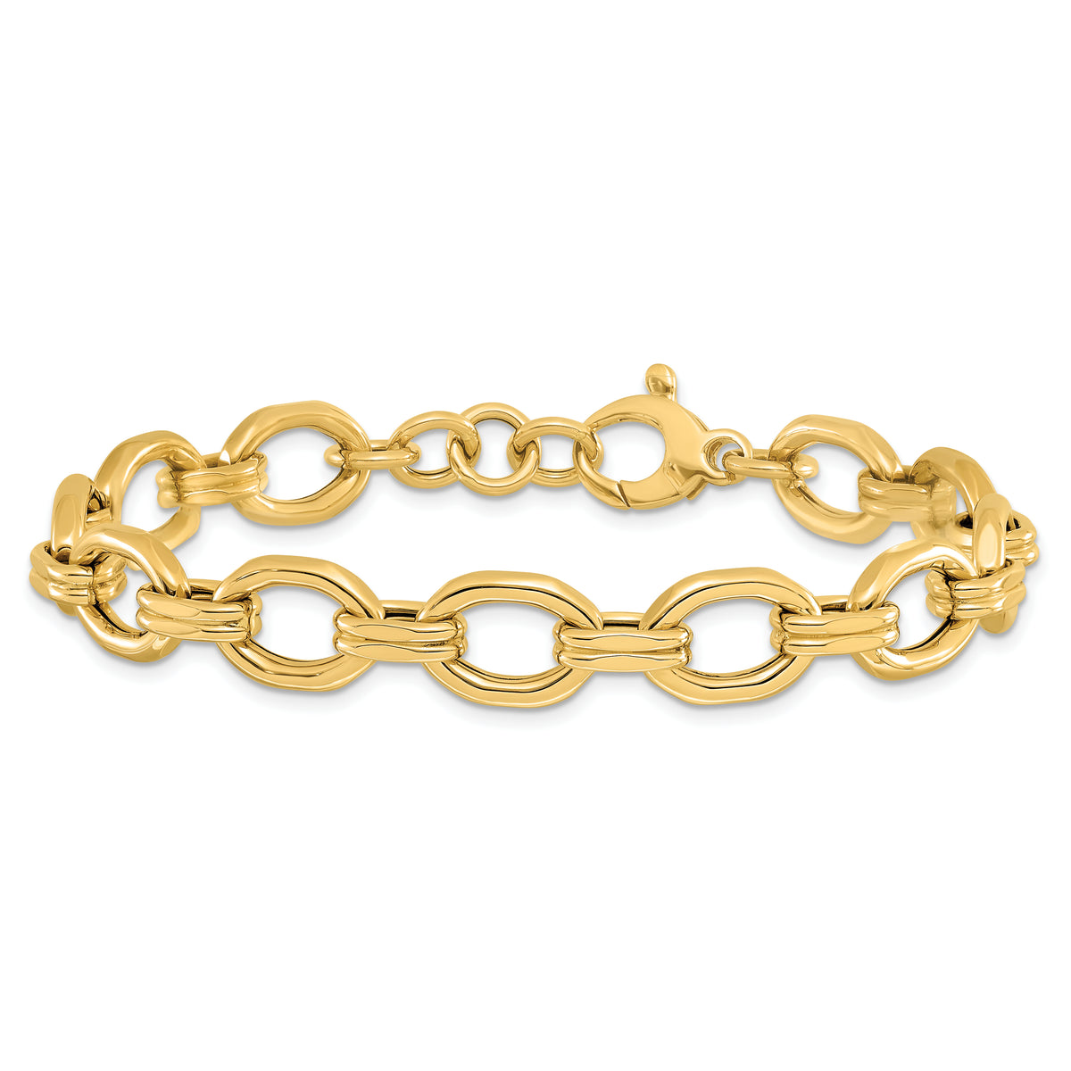 14K Polished Fancy Link w/1in ext. Bracelet