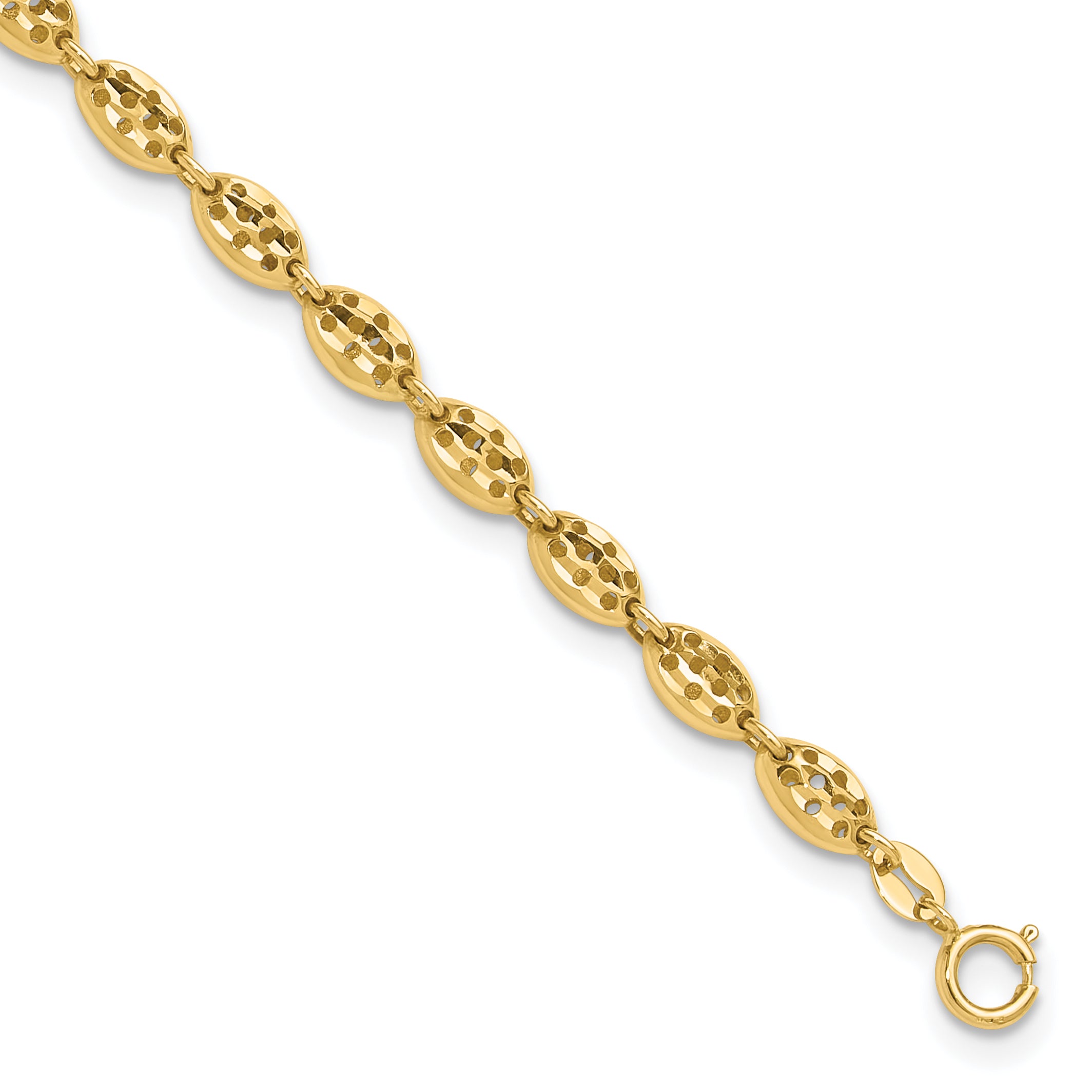 14K Polished and D/C Fancy Oval Link w/.25in ext. Bracelet Main image