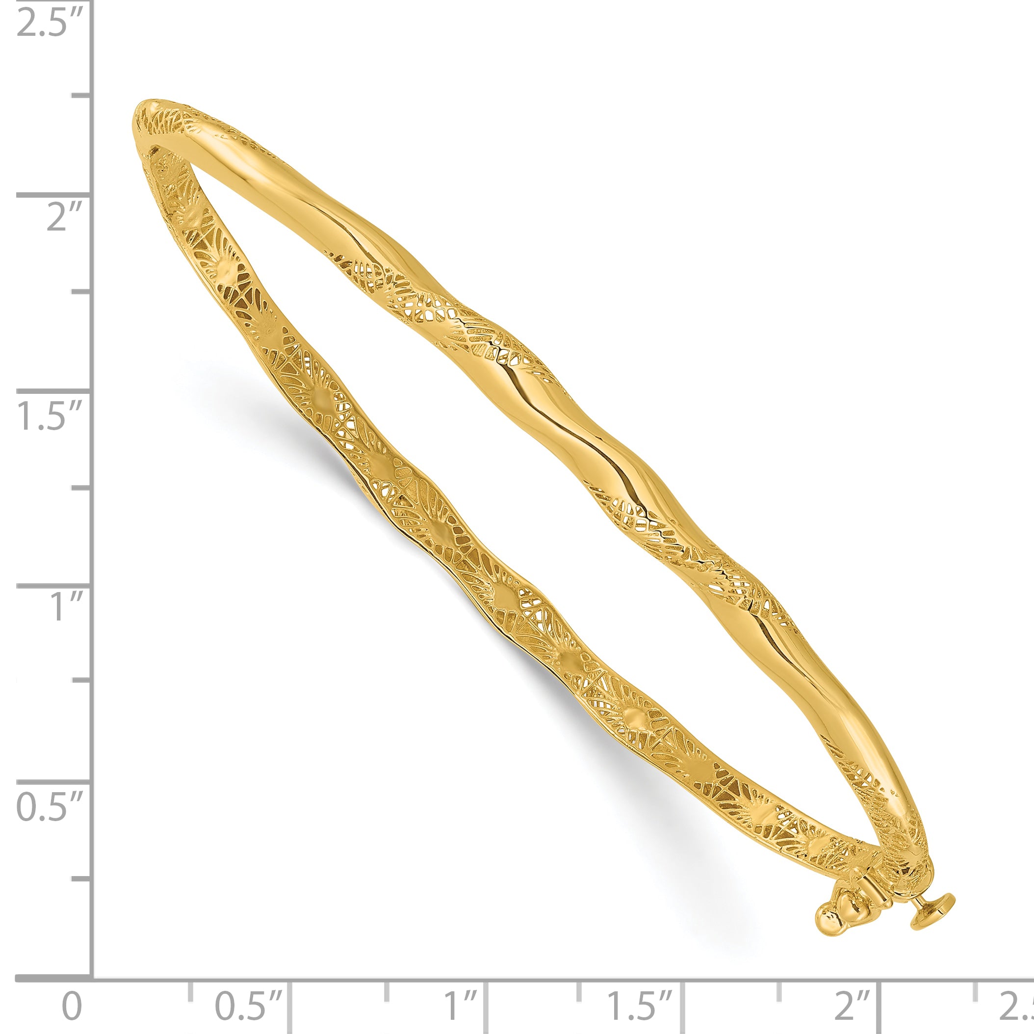 14K Polished and Textured Twisted Hinged Bangle