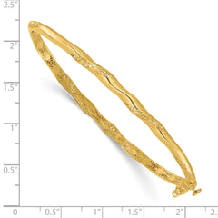 14K Polished and Textured Twisted Hinged Bangle