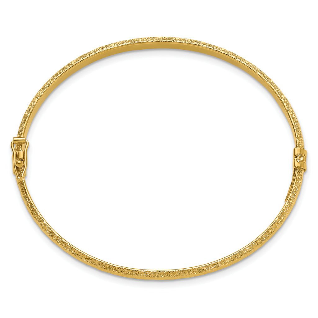14K Polished/Textured and Diamond-cut Hinged Bangle