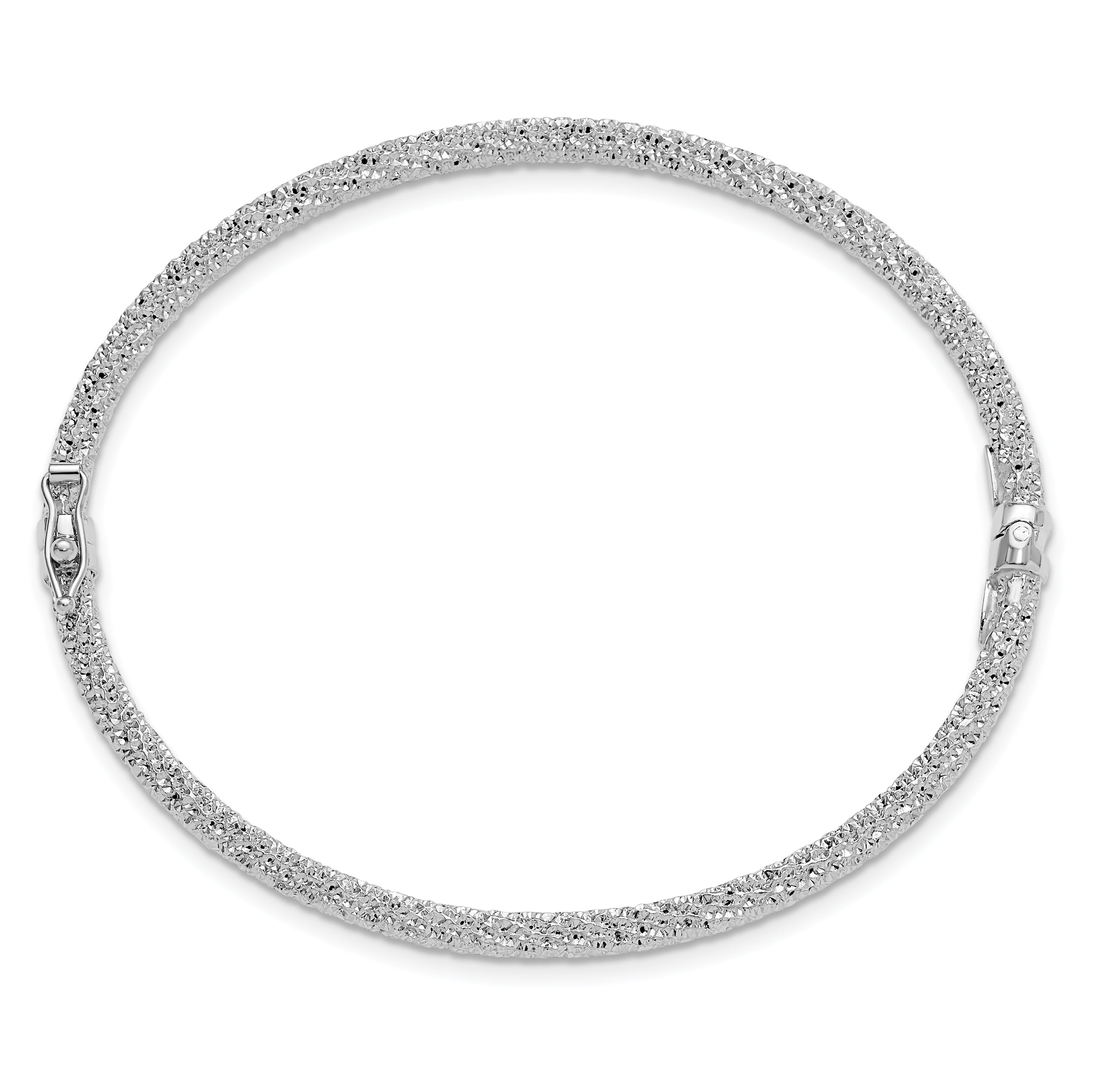 14K w/RH-plat Polish/Texture/Dia-cut Twist Hinged Bangle Secondary image