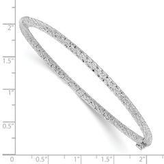 14K w/RH-plat Polish/Texture/Dia-cut Twist Hinged Bangle