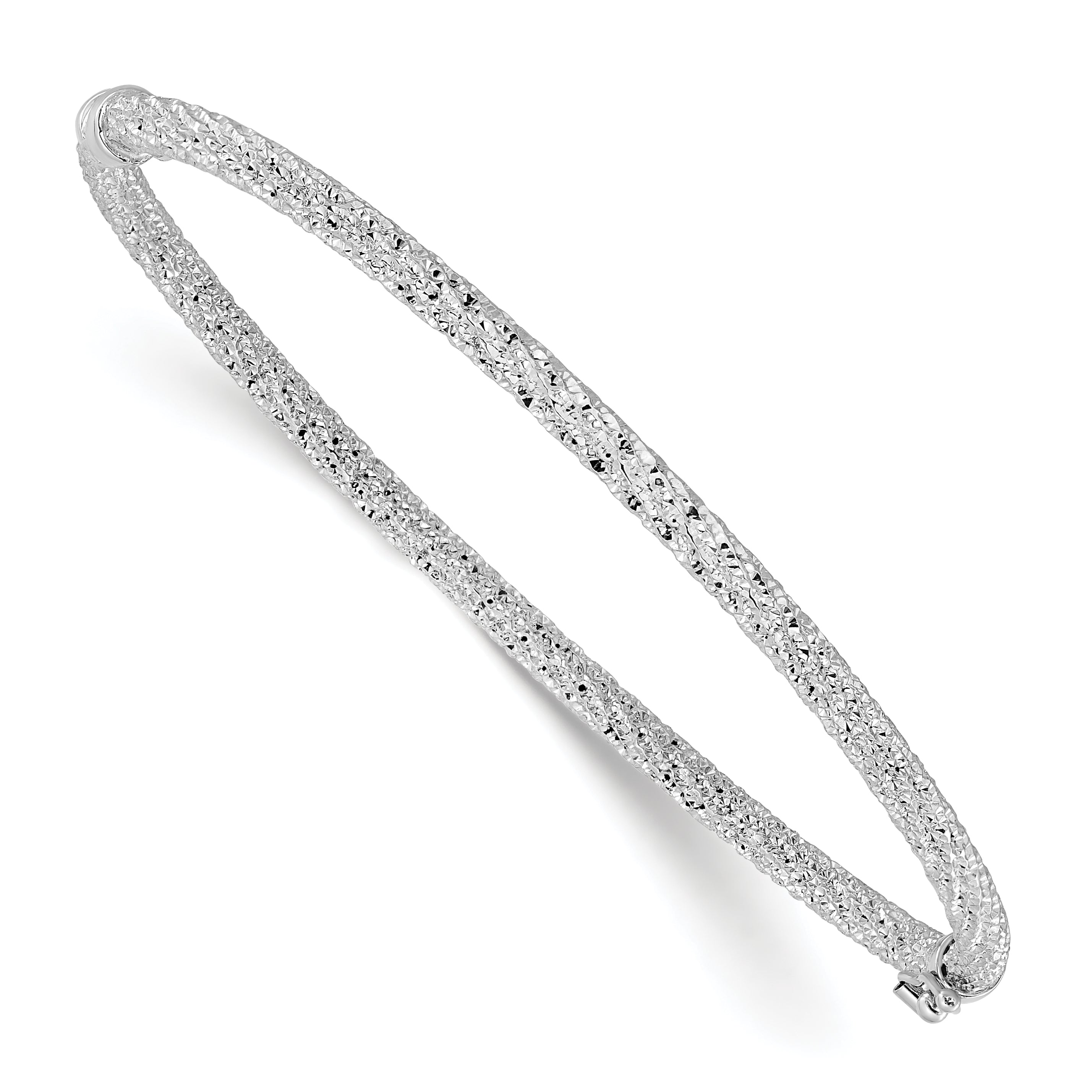14K w/RH-plat Polish/Texture/Dia-cut Twist Hinged Bangle Main image