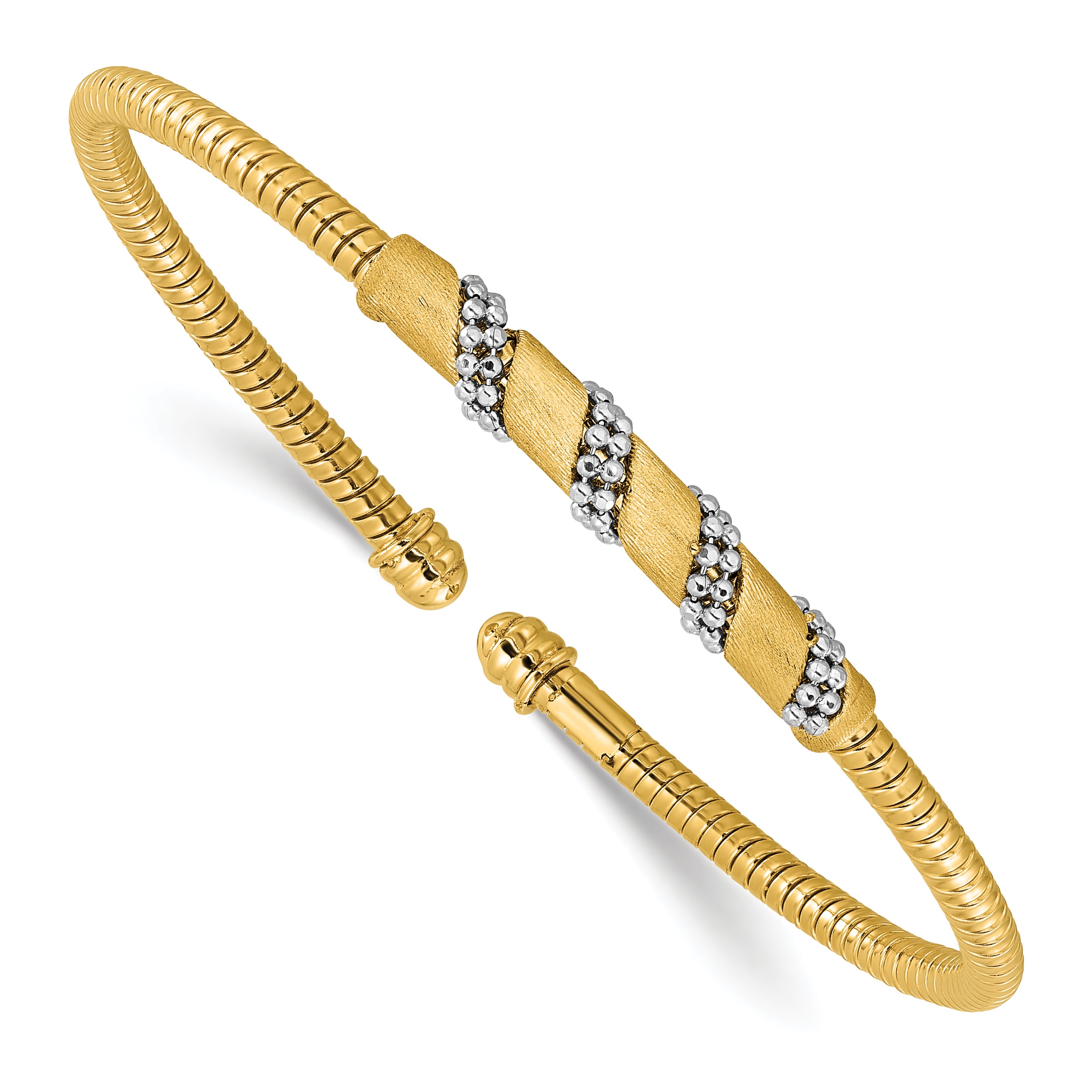 14K w/White Rhodium Polished and Satin Cuff Bangle Main image