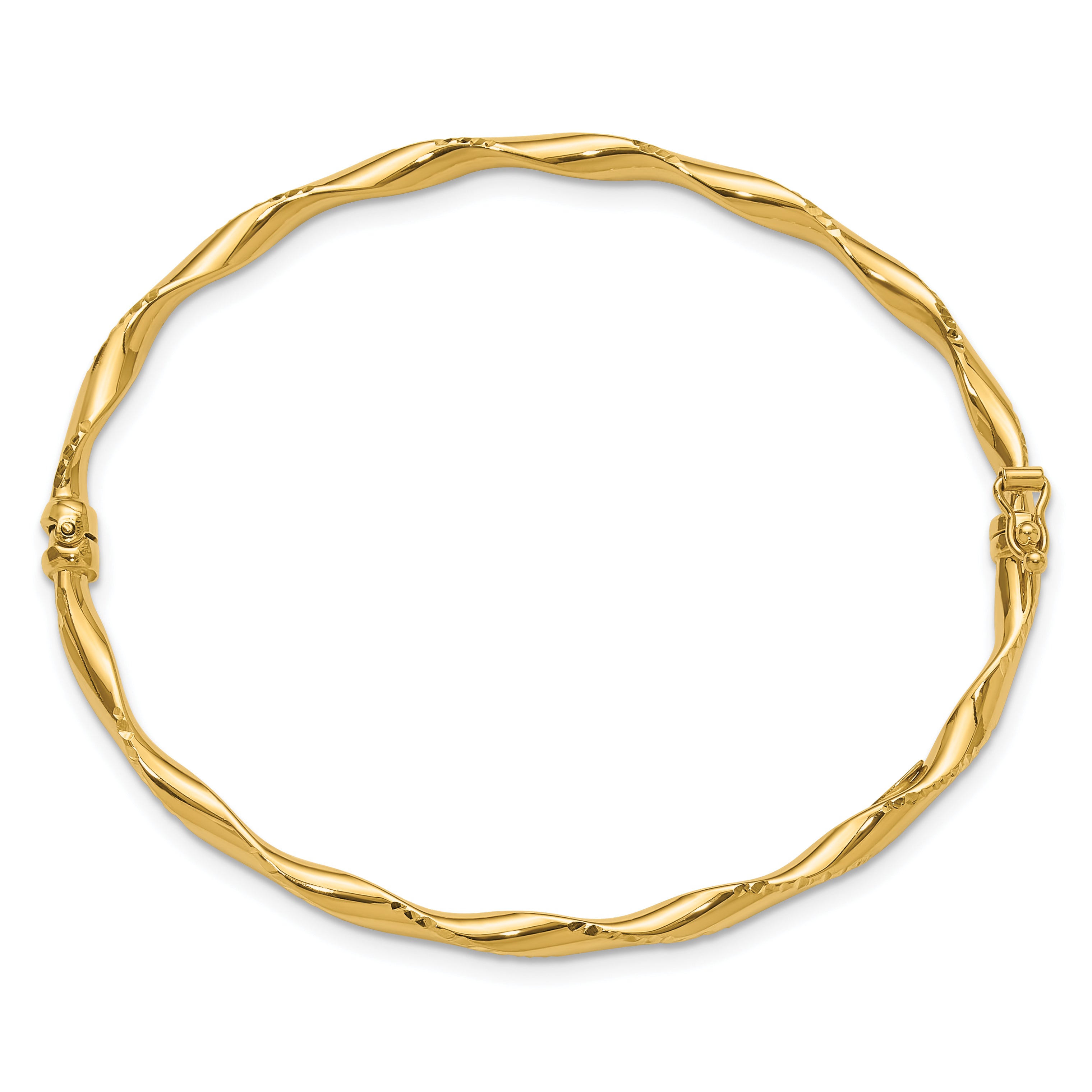 14K Polished and Diamond-cut Twisted Hinged Bangle Secondary image