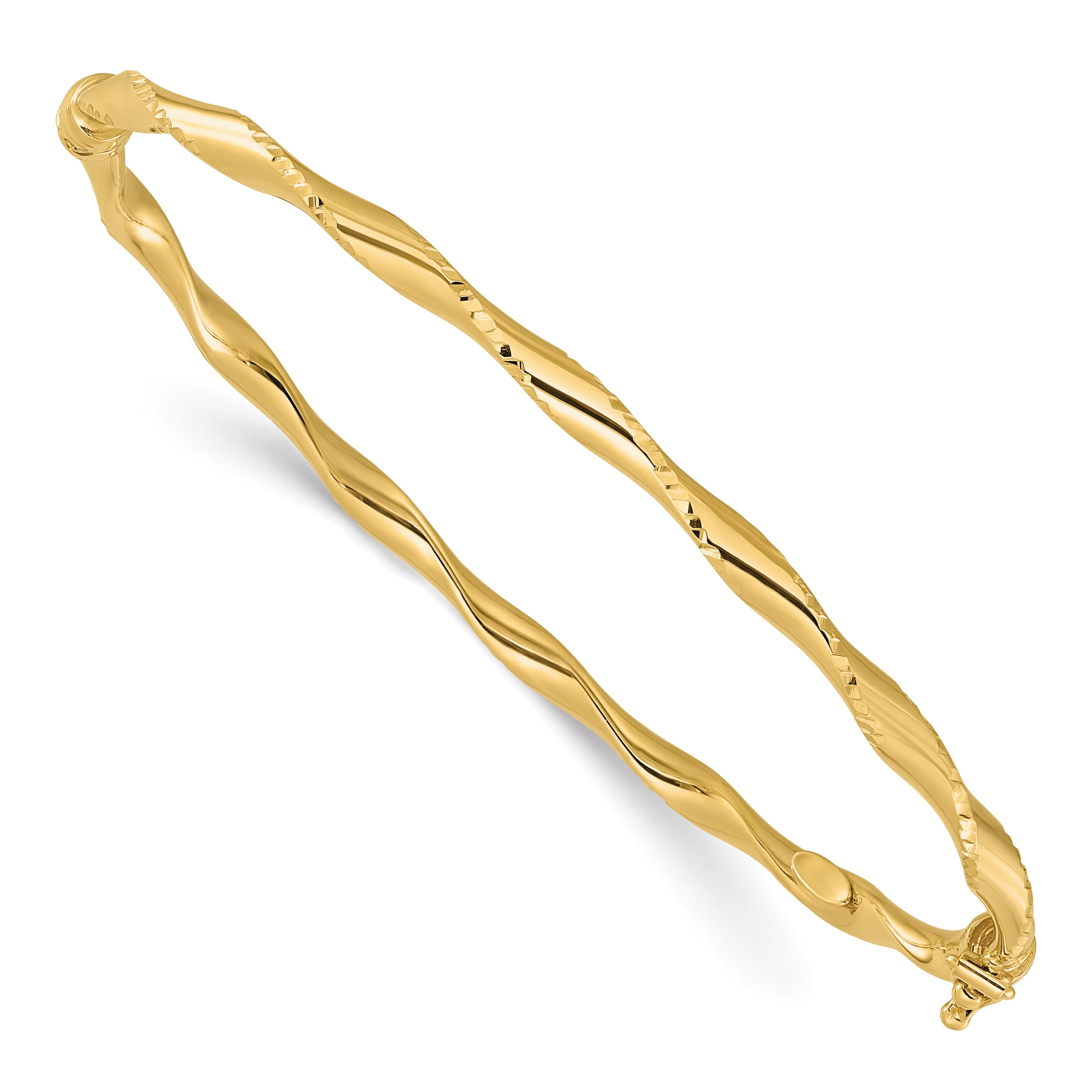 14K Polished and Diamond-cut Twisted Hinged Bangle Main image