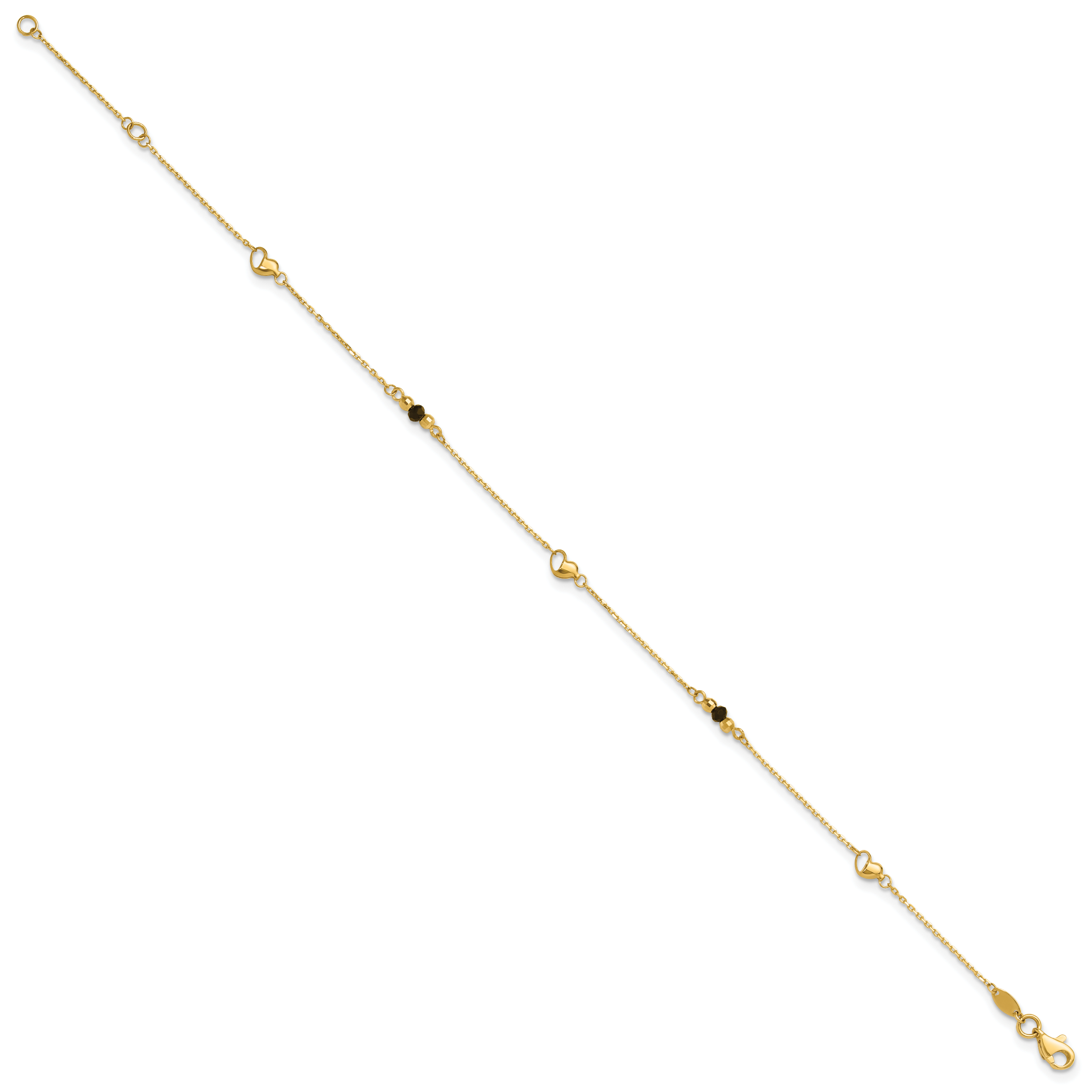 14K Polished/Dia-cut Heart Cr. Onyx Beads 9in Plus 1in ext. Anklet Secondary image