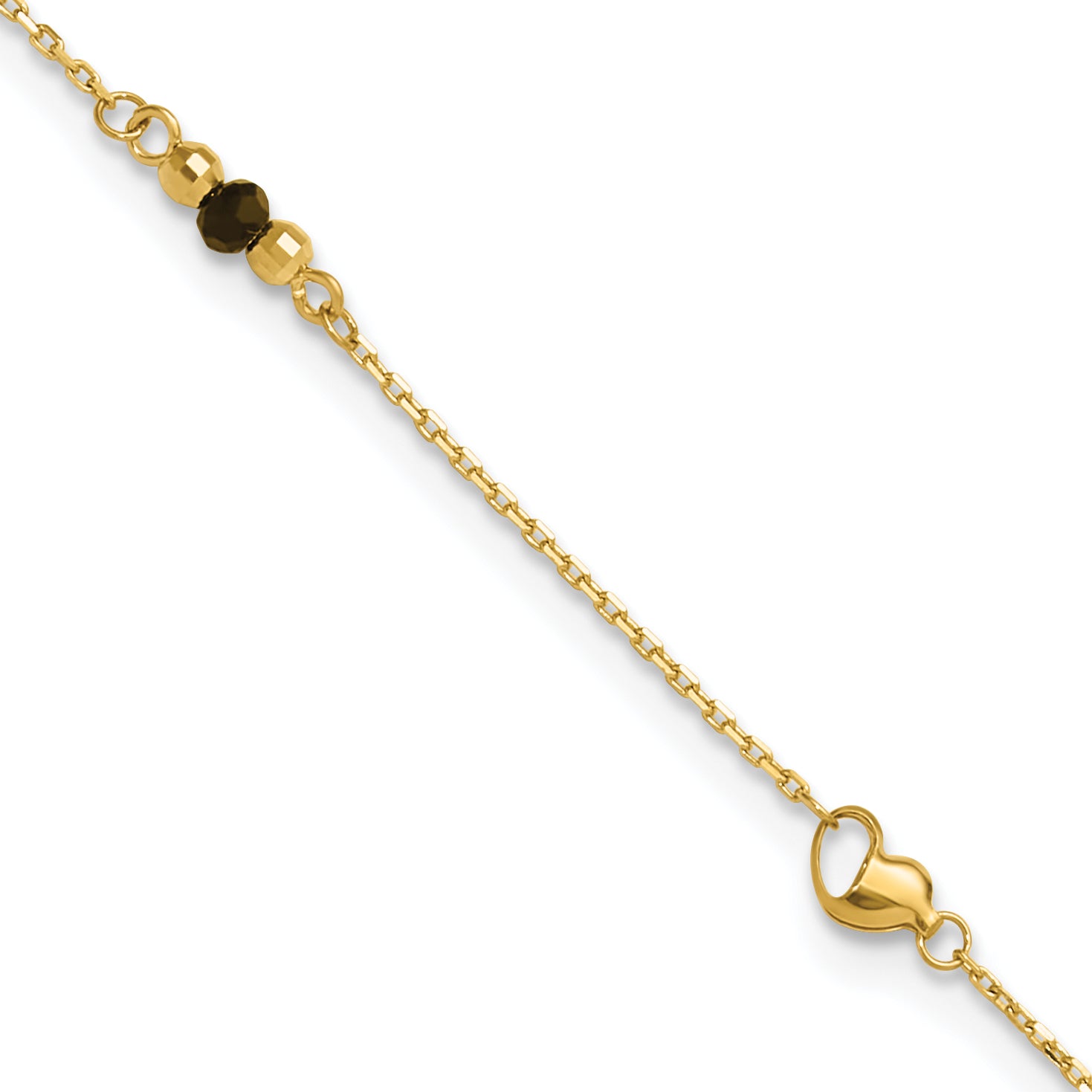 14K Polished/Dia-cut Heart Cr. Onyx Beads 9in Plus 1in ext. Anklet Main image