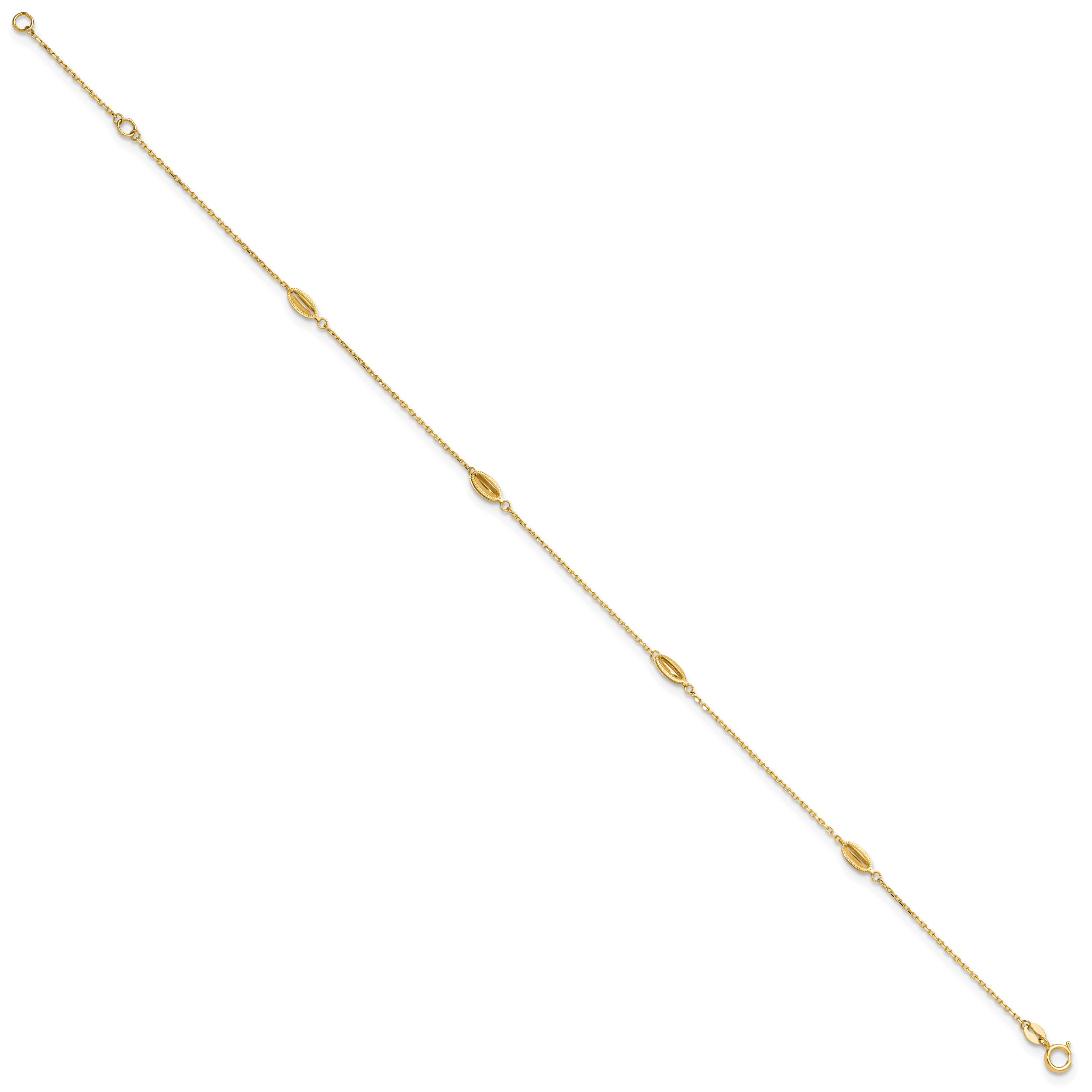 14K Polished and Textured Station 9in Plus 1in ext. Anklet Secondary image