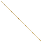14K Oval Bead 4-Station 9 inch Plus 1 inch Extender - Total 10 inch Anklet