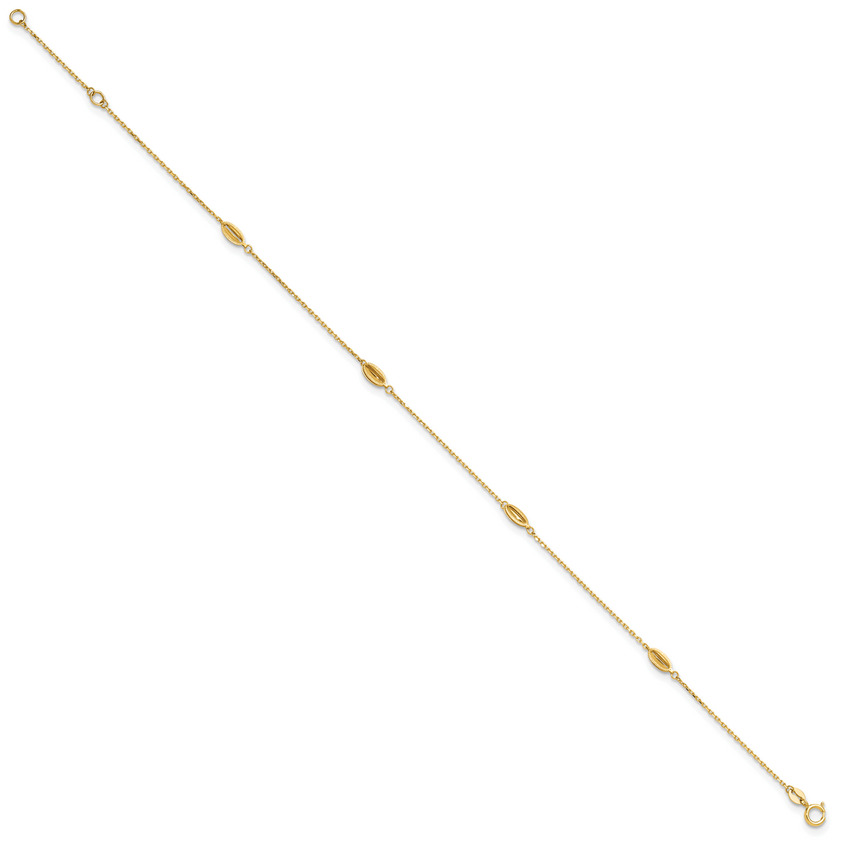 14K Oval Bead 4-Station 9 inch Plus 1 inch Extender - Total 10 inch Anklet